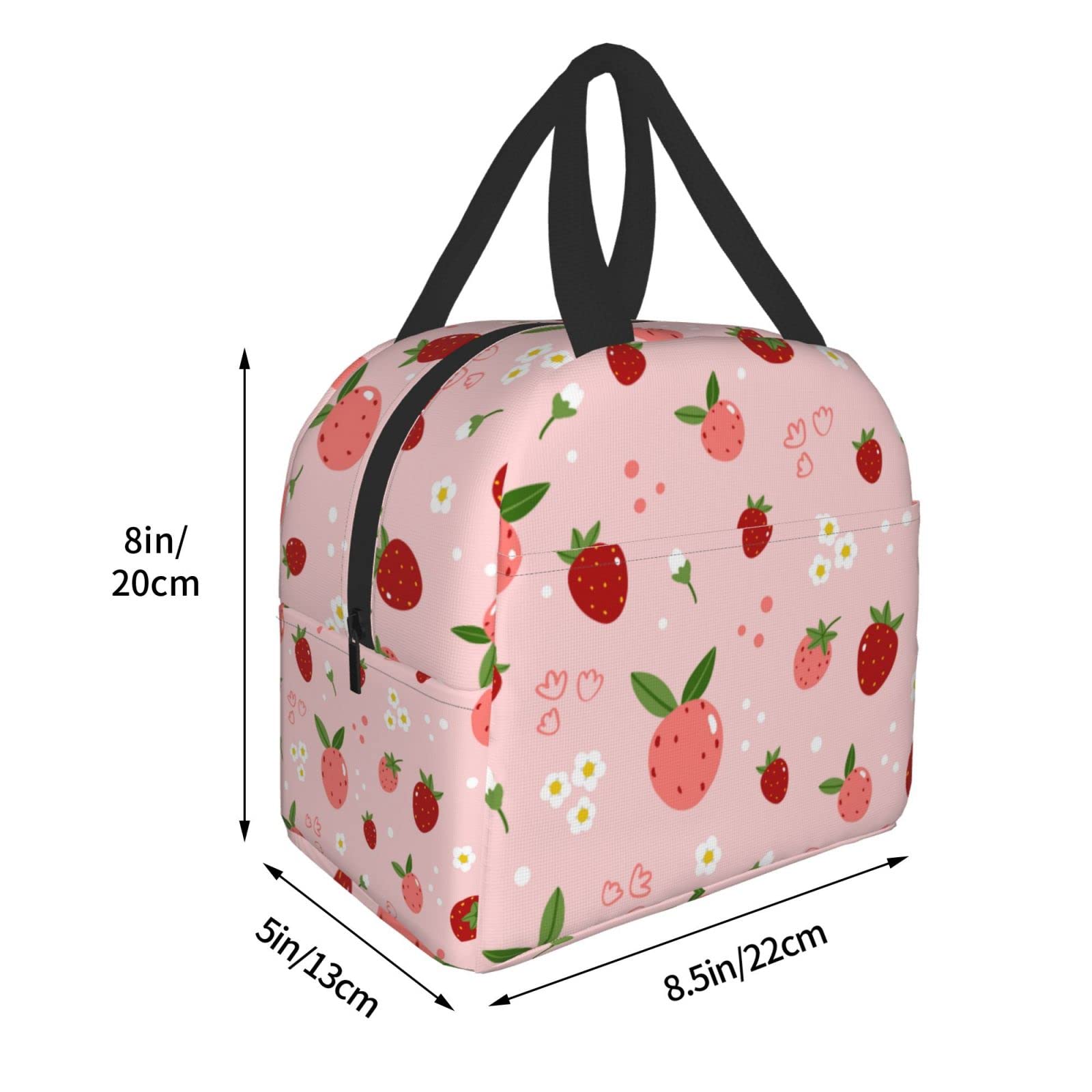 Ucsaxue Insulated Lunch Bag - Cute Strawberry & Floral Design Reusable Bento Box, Cooler Tote for Work, Picnic, Shopping - Perfect for Adults, Men & Women