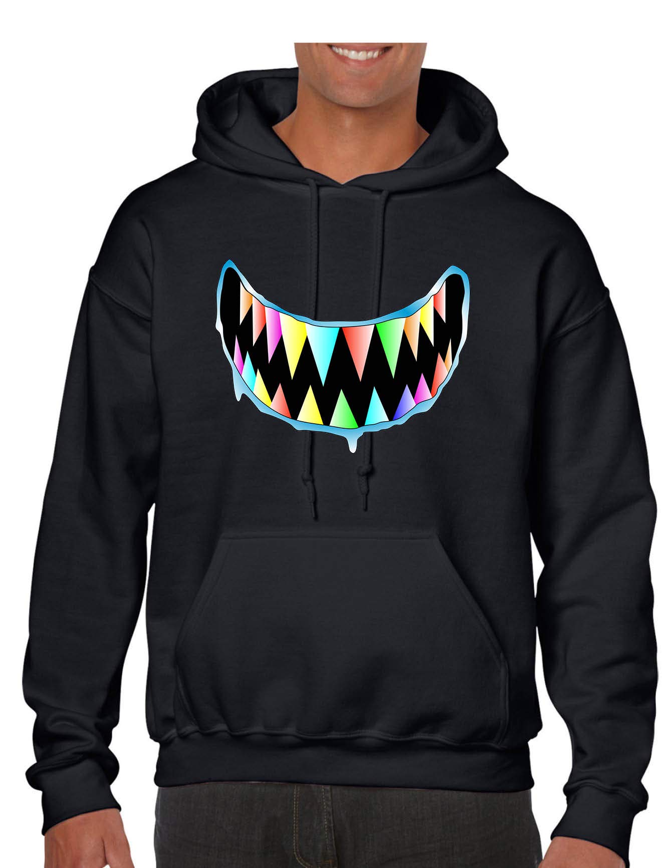 ALLNTRENDS Rainbow Shark Grillz Teeth Hoodie - Trendy Adult Sweatshirt for Streetwear & Hip Hop Fashion | Perfect for Concerts, Parties & Urban Style