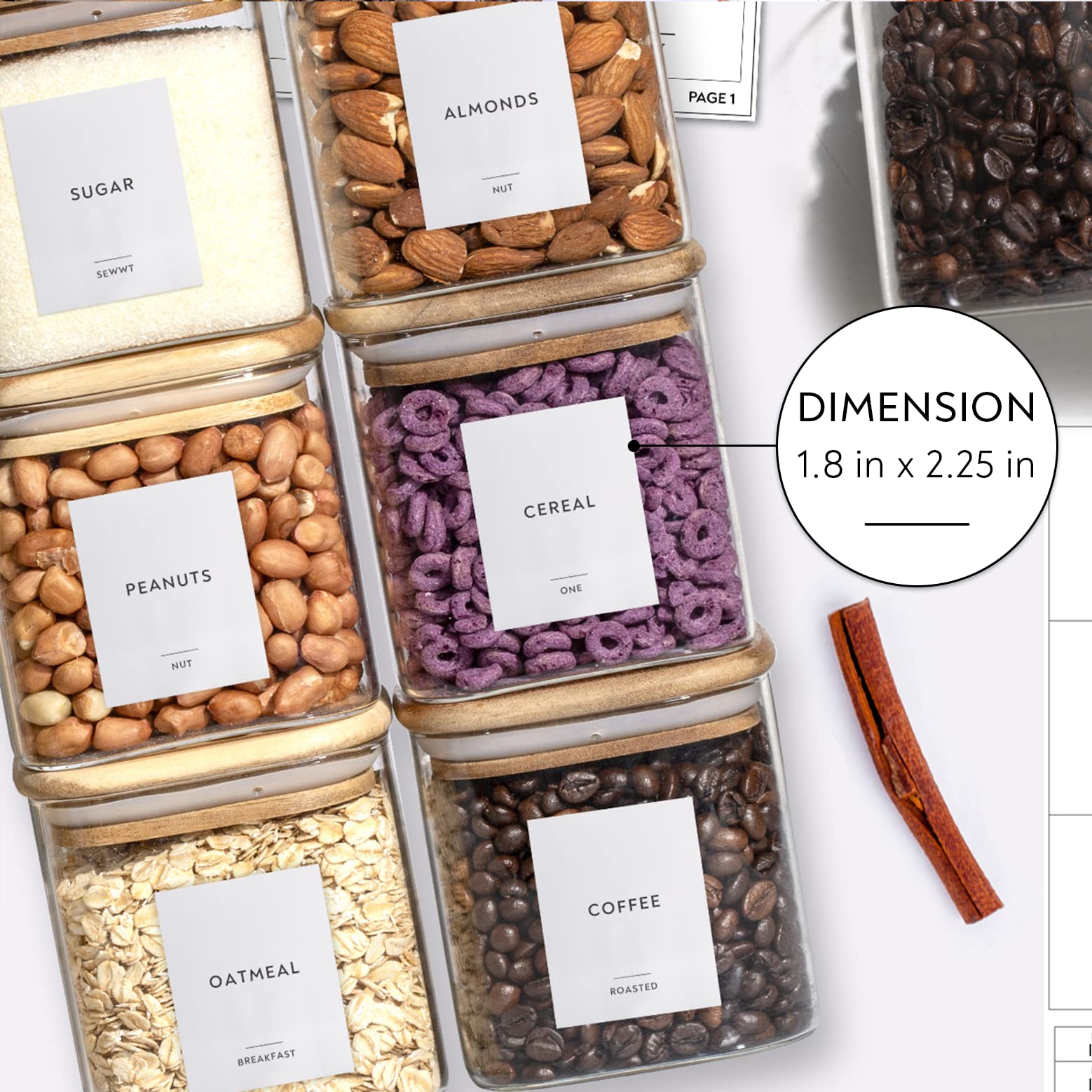 242-Pack Minimalist Pantry Labels - Waterproof Vinyl Stickers with Removable Adhesive (Black Text on White) - Fits Round, Square & Rectangle Glass Jars - Perfect for Organizing Baking Ingredients, Grains, Beans & Snacks - Ideal for Kitchen, Pantry & Food Storage Organization