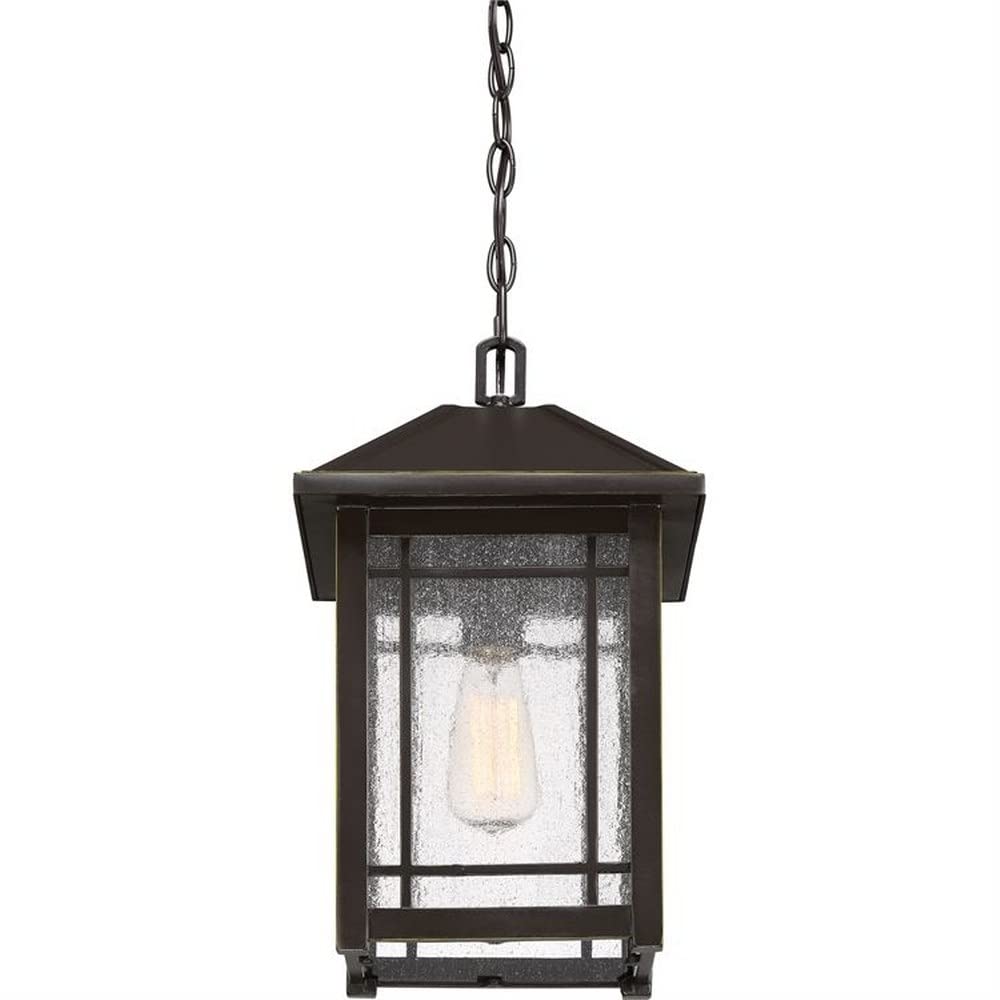 16 Inch 1 Light Outdoor Hanging Lantern - Transitional Style Black Metal Porch Light with Clear Glass Shade - Perfect for Front Door, Patio, Garden & Backyard Decor