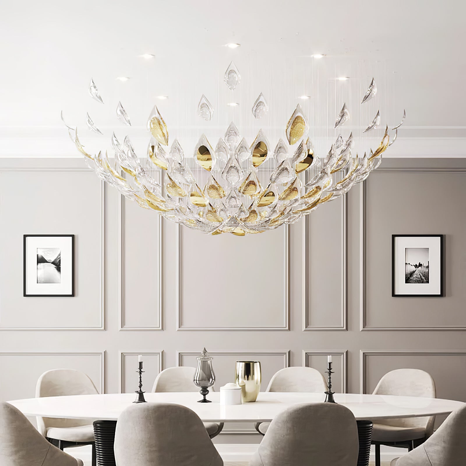 Floating Leaves Chandelier - Modern Crystal Leaf Ceiling Light Fixture for Dining Room, Living Room & Bedroom - Elegant Home Decor Lighting
