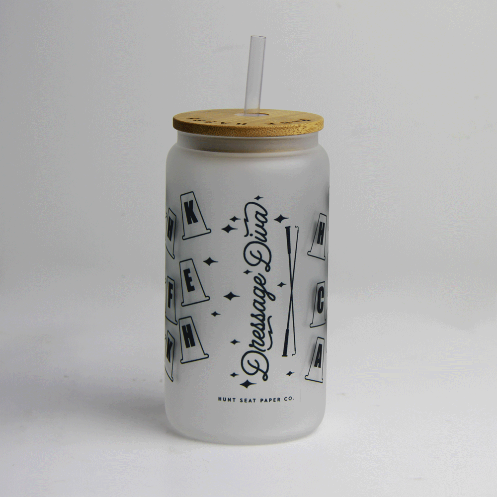 Elegant Dressage Diva Glass Tumbler with Bamboo Lid & Reusable Straw - Perfect for Equestrian Events, Gym & Office Hydration