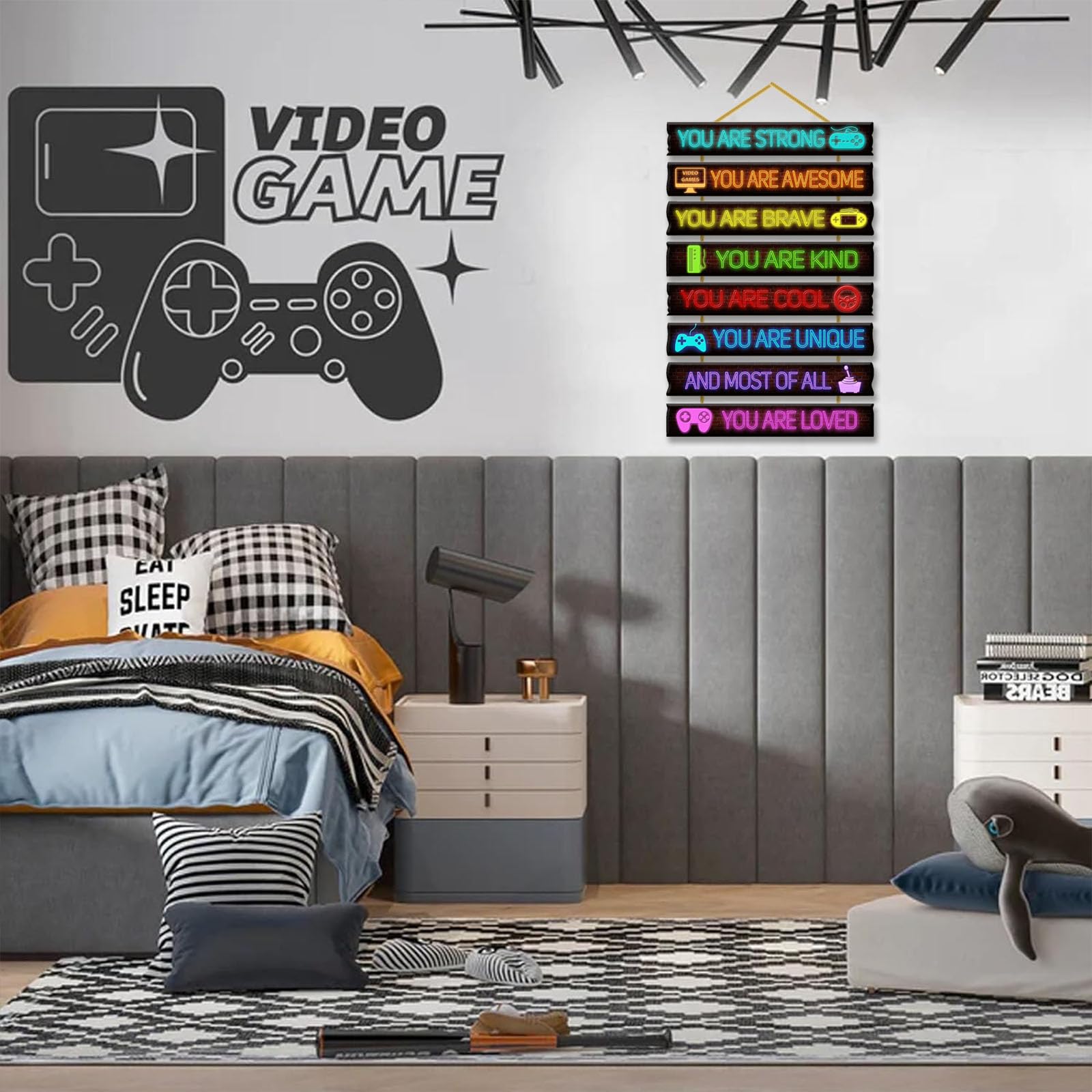 Wooden Game Room Wall Decor for Boys - Inspirational Gamer Wall Art for Kids Bedroom, Nursery & Toddler Room - Perfect for Gaming Themed Bedroom, Playroom & Teen Boy's Room