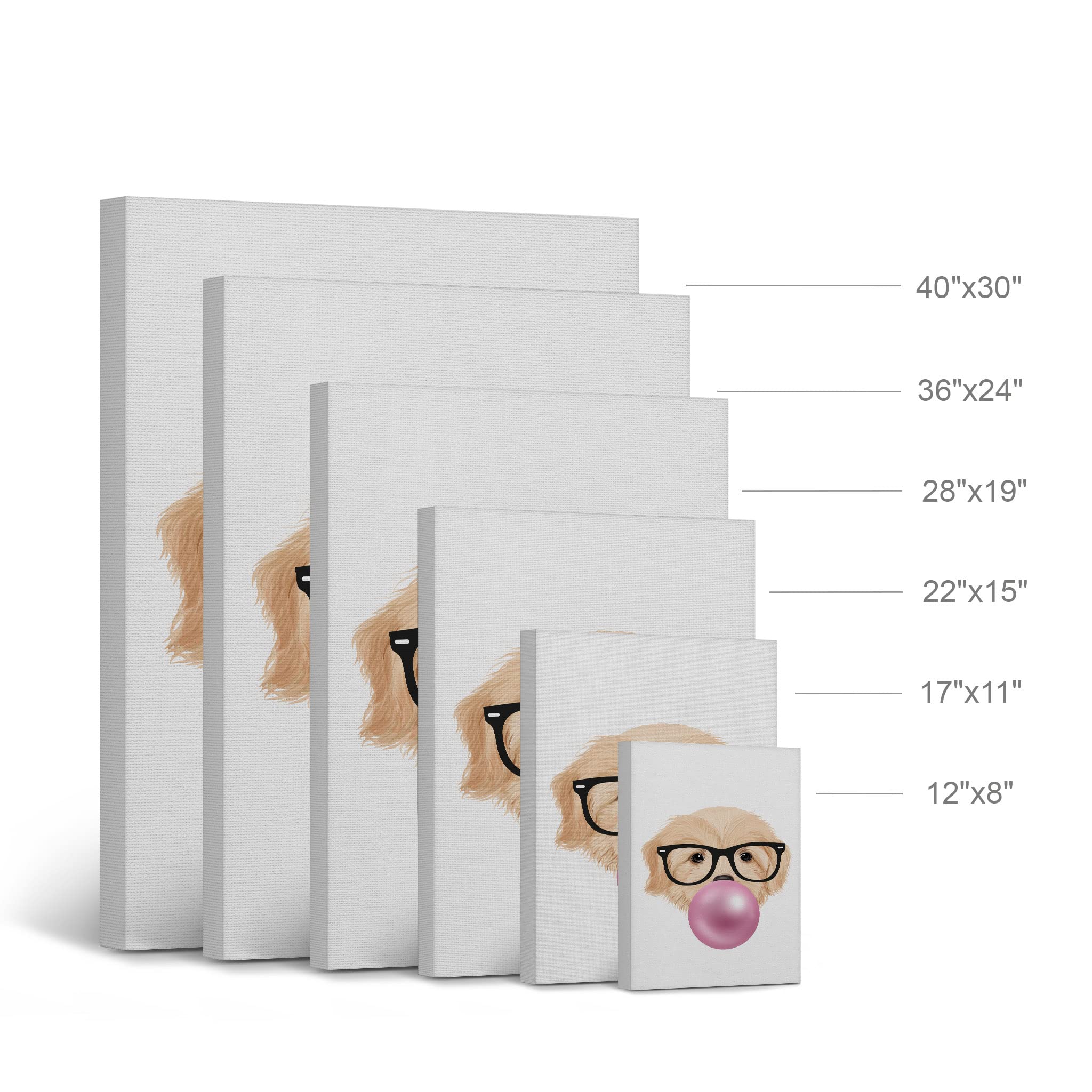 Golden Retriever Puppy Portrait with Glasses Chewing Bubble Gum - Canvas Wall Art Print for Dog Lovers - Perfect for Living Room, Bedroom, Nursery & Kids Room Decor - 36x24 Inches - Funny Pet Gift Idea for Dog Owners & Animal Lovers