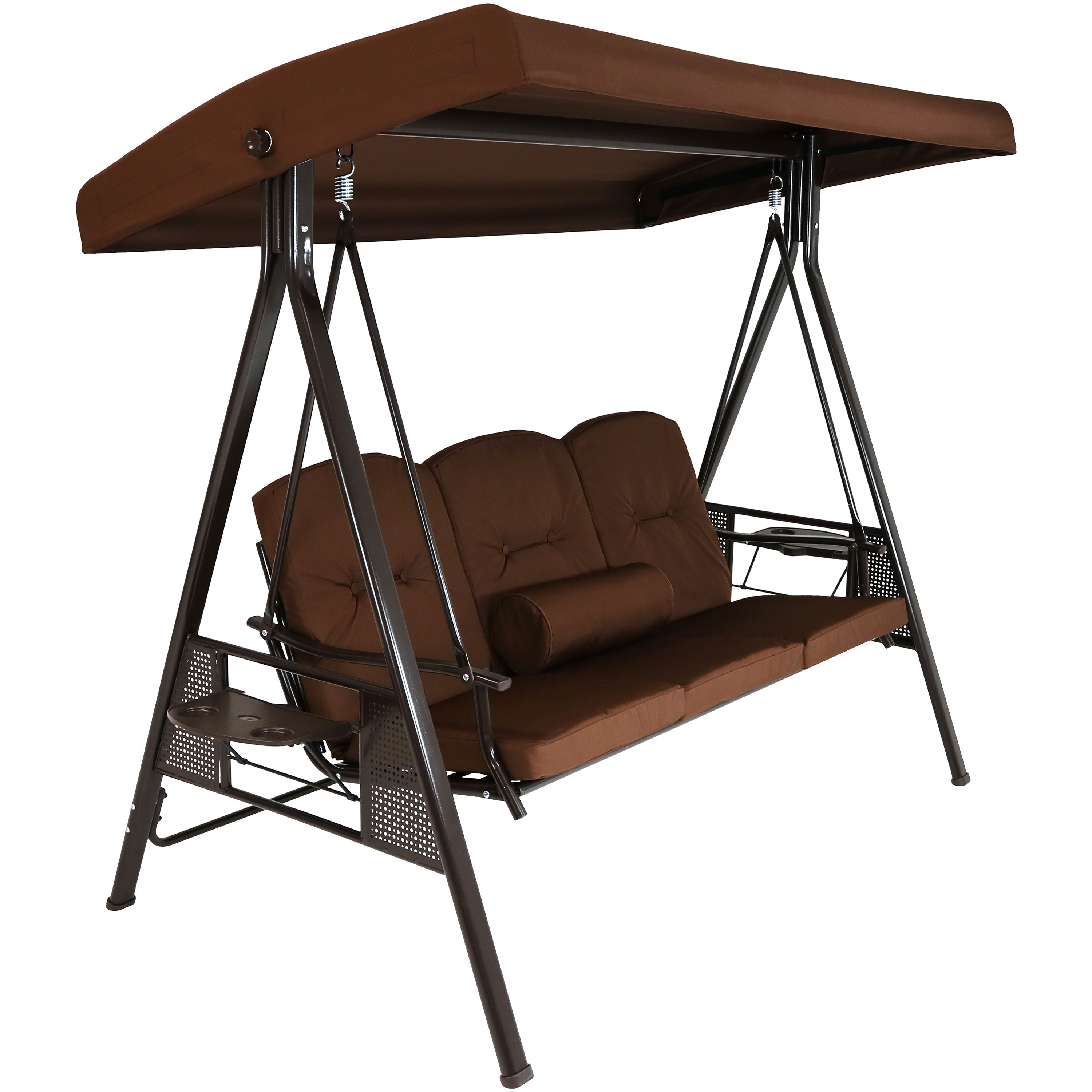 Sunnydaze 3-Person Outdoor Patio Swing with Adjustable Canopy & Comfortable Cushions - Perfect for Backyard, Garden, and Porch Relaxation