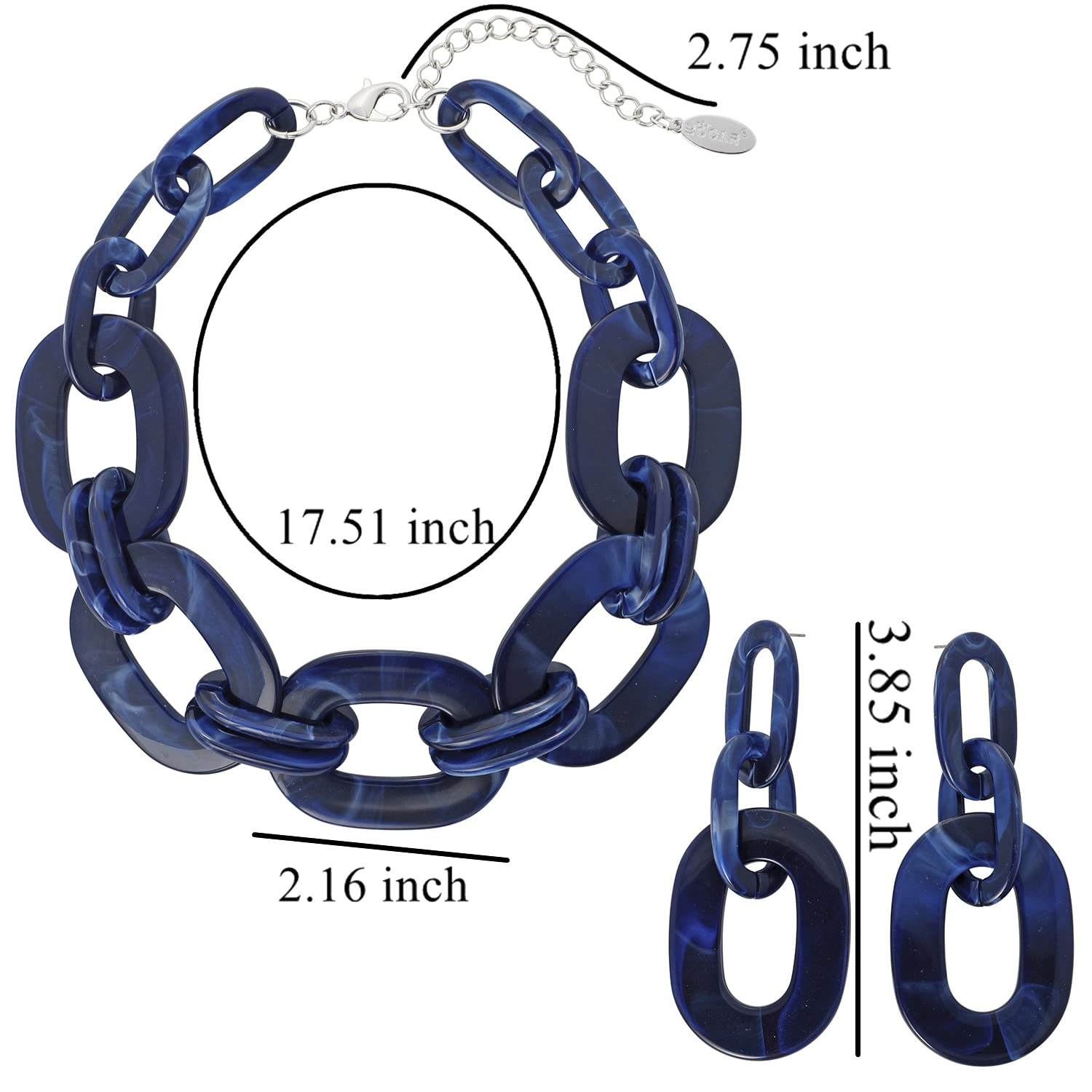 Bocar Acrylic Chunky Statement Necklace for Women - Cube Link Chain Collar with Matching Hoop Earrings Set | Trendy Costume Jewelry for Parties, Weddings & Special Occasions