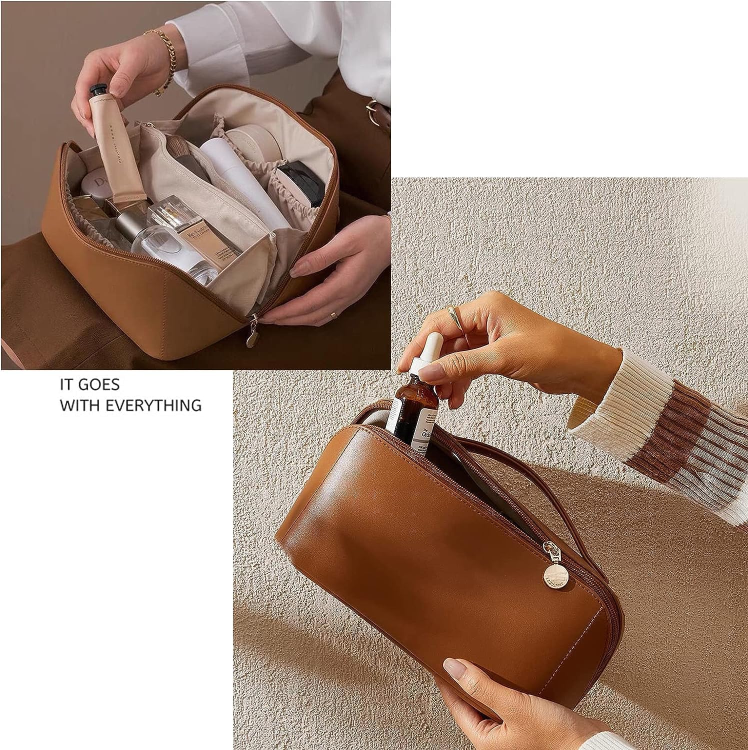 Large Capacity Waterproof PU Leather Makeup Bag for Women - Travel Cosmetic Organizer, Portable Toiletry Bag for Makeup Brushes & Cosmetics - Perfect for Travel, Gym & Daily Use