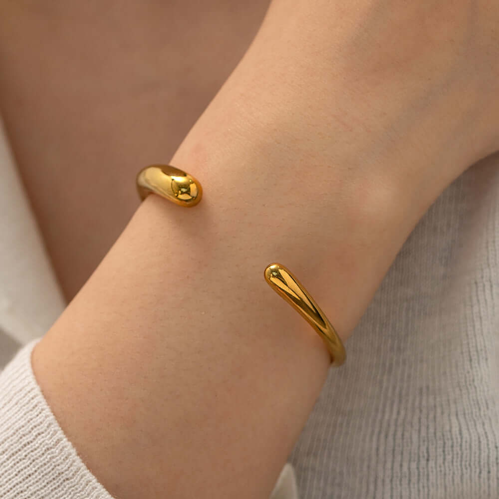 18K Gold Plated Pearl & Rainbow Open Cuff Bangle Bracelet - Elegant Jewelry for Women | Perfect for Parties, Weddings & Special Occasions | JDB489