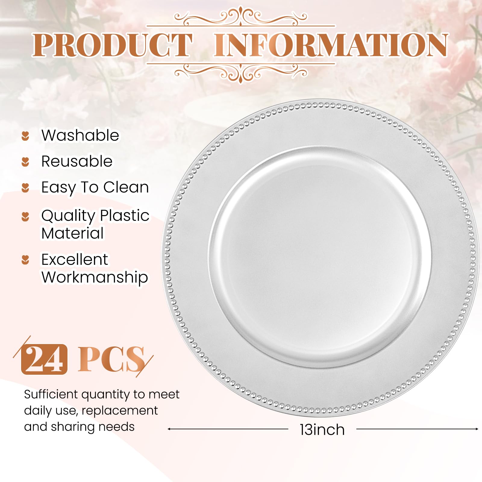 24 Pcs Silver Charger Plates Bulk - 13