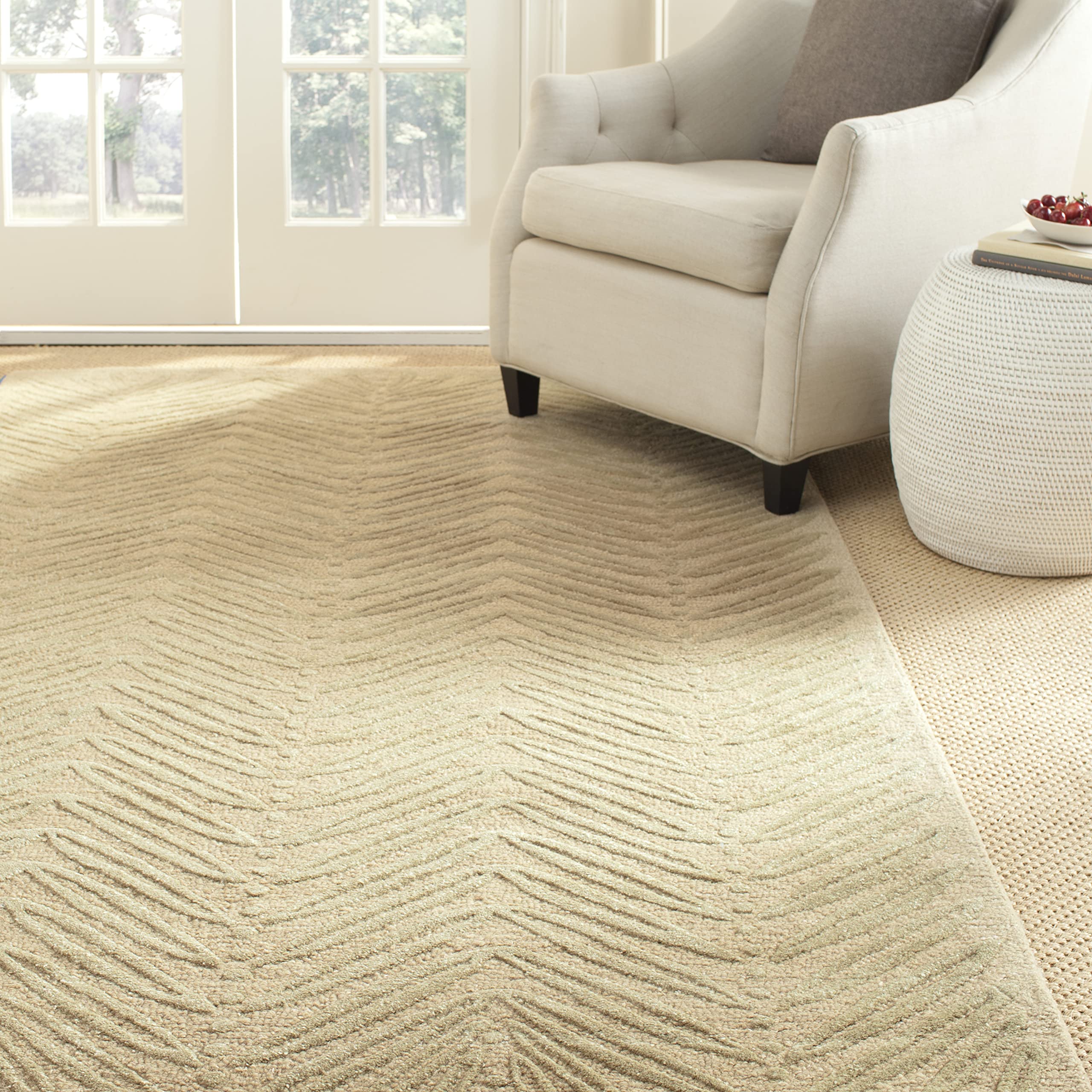 MARTHA STEWART x SAFAVIEH Hand Tufted Chevron Leaves Oolong Tea Green Wool Rug - 5' x 8' - Perfect for Living Room, Bedroom & Home Decor