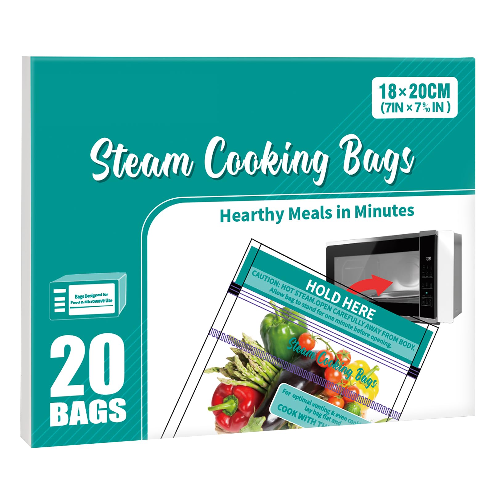 20-Pack Disposable Microwave Steaming Bags for Vegetables, Potatoes & Meat | BPA-Free Food Steam Cooking Bags | Quick & Easy Meal Prep | Perfect for Healthy Cooking, Meal Prepping & Leftovers