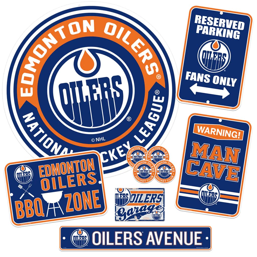 Edmonton Oilers 7-Piece Ultimate Fan Sign Set - Official NHL Team Merchandise for Home Games, Parties & Sports Decor