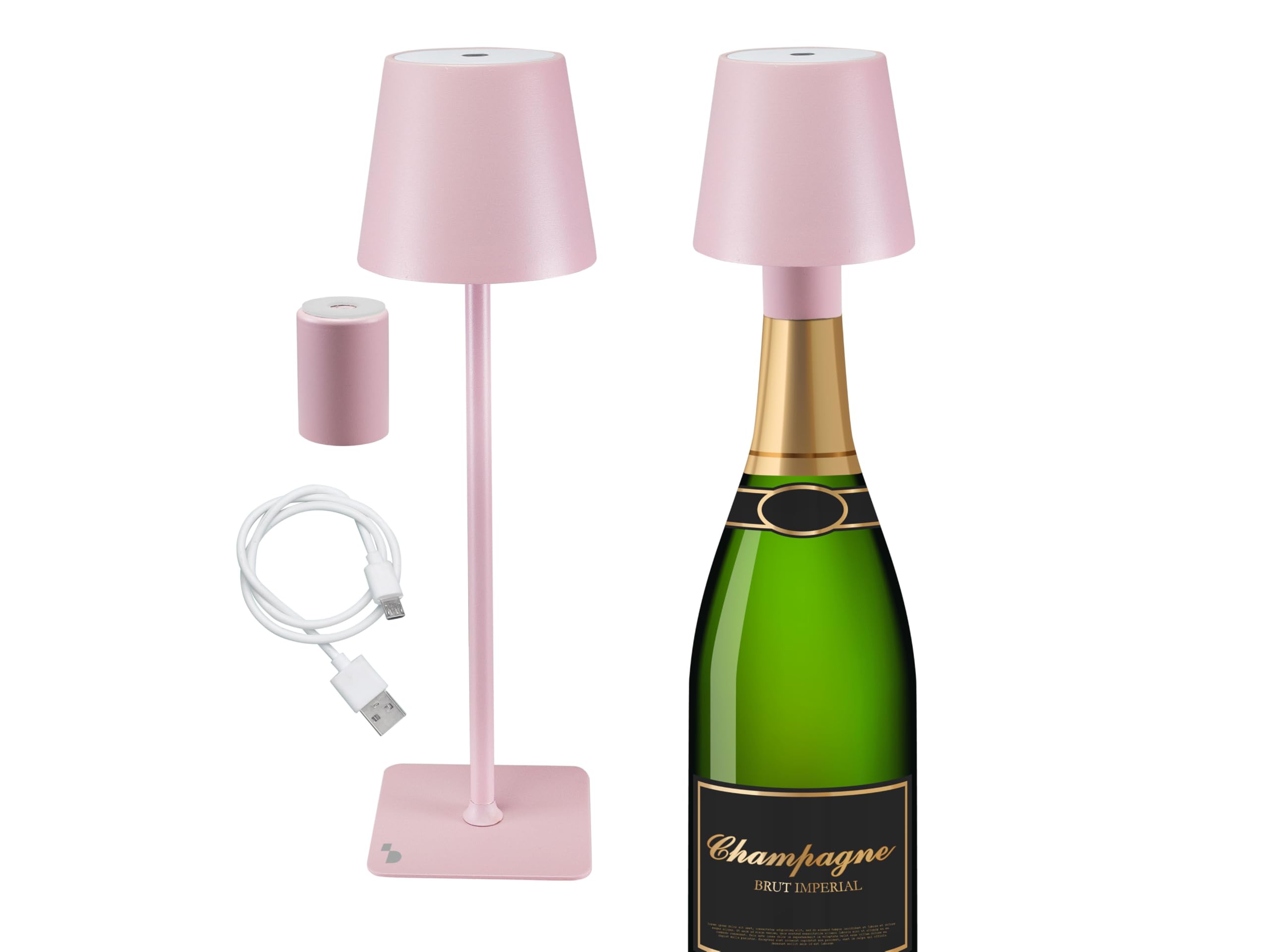 Beper P201UTP125 2-in-1 Wireless Table Lamp with Touch Control - USB Rechargeable LED Desk Lamp, 3W Pink Light for Bedroom, Office, Camping & Outdoor Use