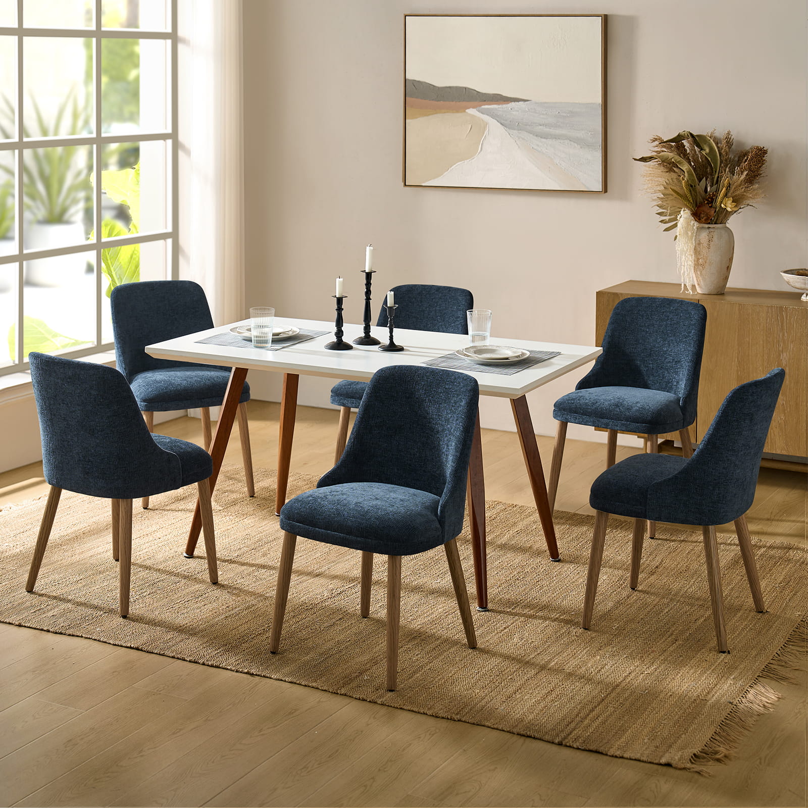 Zara Dining Chairs Set of 2/4/6 - Modern Curved Backrest with Natural Wood Legs & Plush Cushion - Perfect for Kitchen, Dining Room, or Breakfast Nook