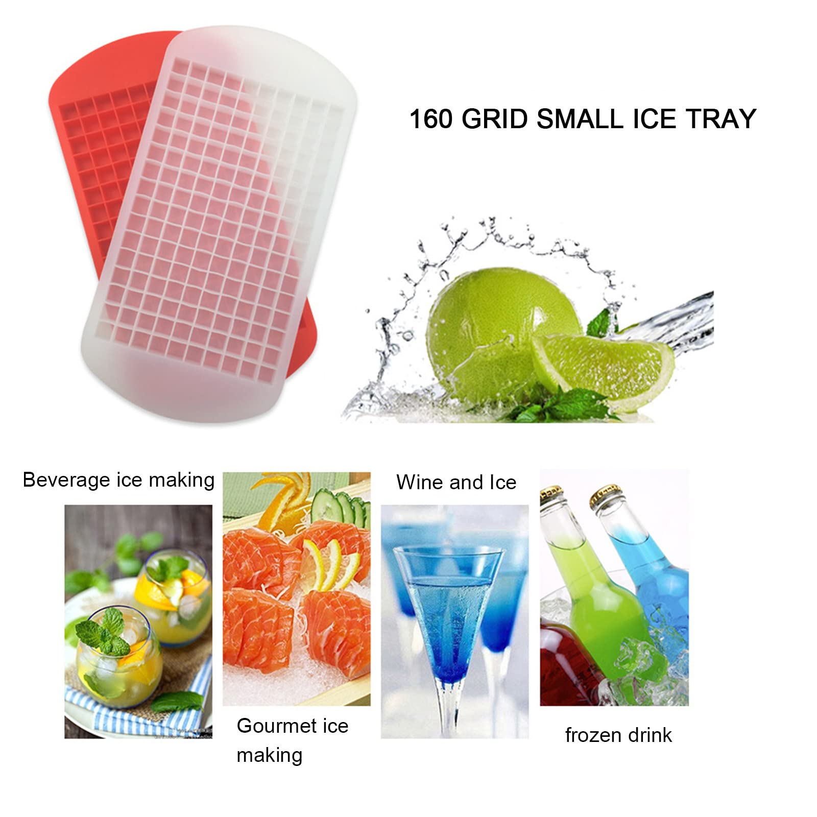 2 Pack Silicone Mini Ice Cube Trays - 160 Small Crushed Ice Molds for Cocktails & Whiskey | Easy Release, Flexible & Stackable Freezer Trays | Perfect for Baby Food, Iced Coffee & Party Drinks (Blue)