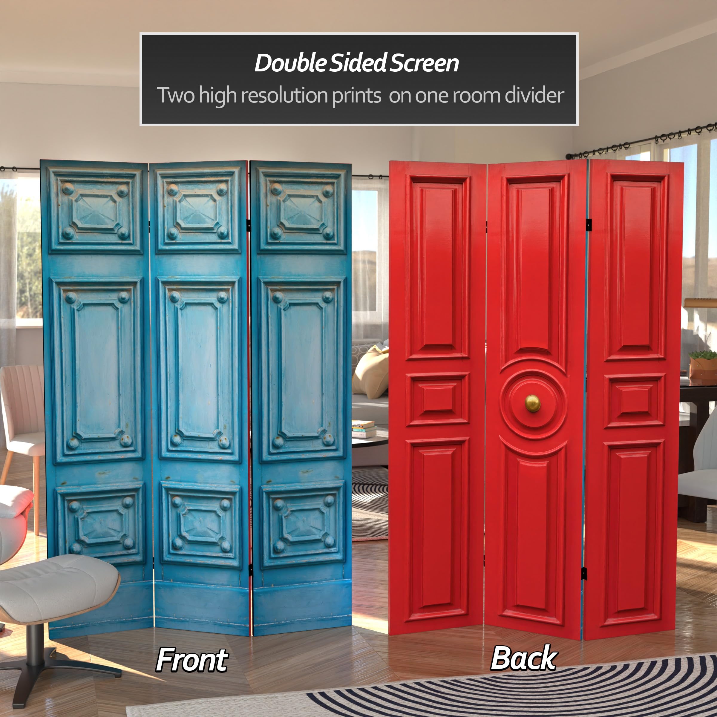6 ft. Tall Red Lantern Double-Sided Printed Canvas Room Divider - Decorative Folding Screen for Home, Office & Events - Perfect for Asian Decor, Wedding Backdrop & Room Partition