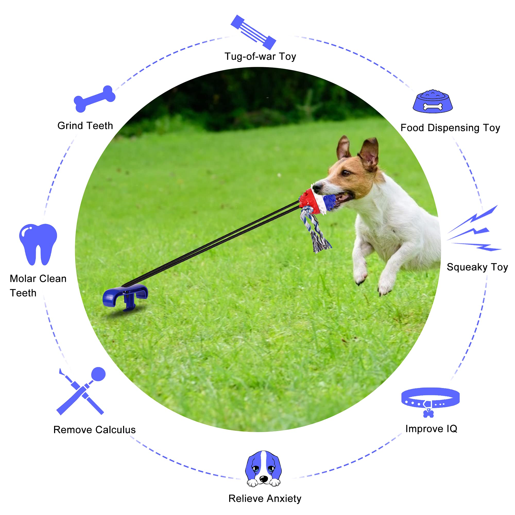 Durable Interactive Tug of War Dog Chew Toy for Aggressive Chewers - Outdoor Squeaky Ball with Molar Bite, Teeth Cleaning & Food Dispenser - Fun Puzzle Toy for Large Dogs - Perfect for Backyard Play, Training & Dental Health