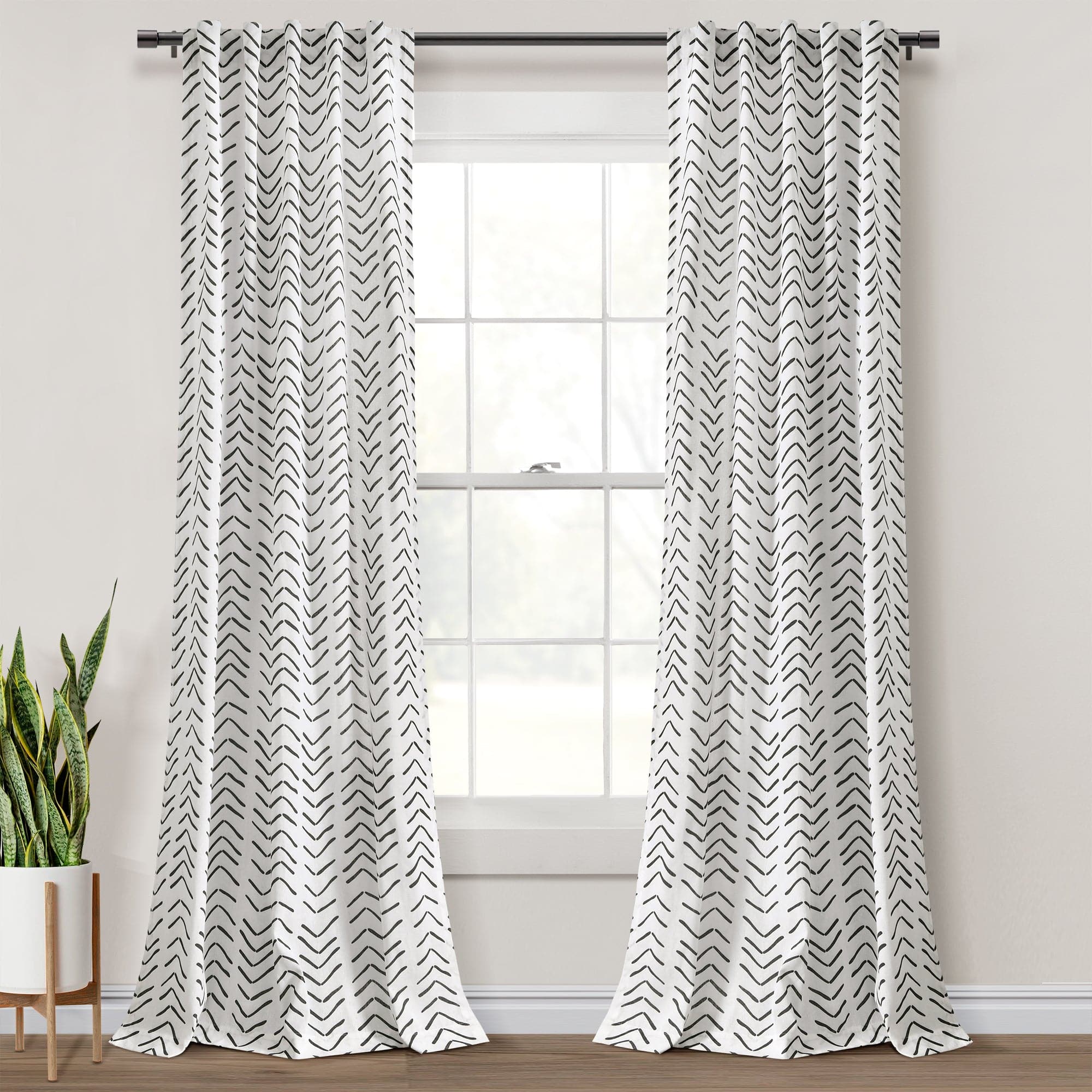 Hygge Modern Arrow Faux Linen Window Curtain Panel Set - Blackout Drapes for Living Room & Bedroom - Light Filtering & Noise Reducing Home Decor