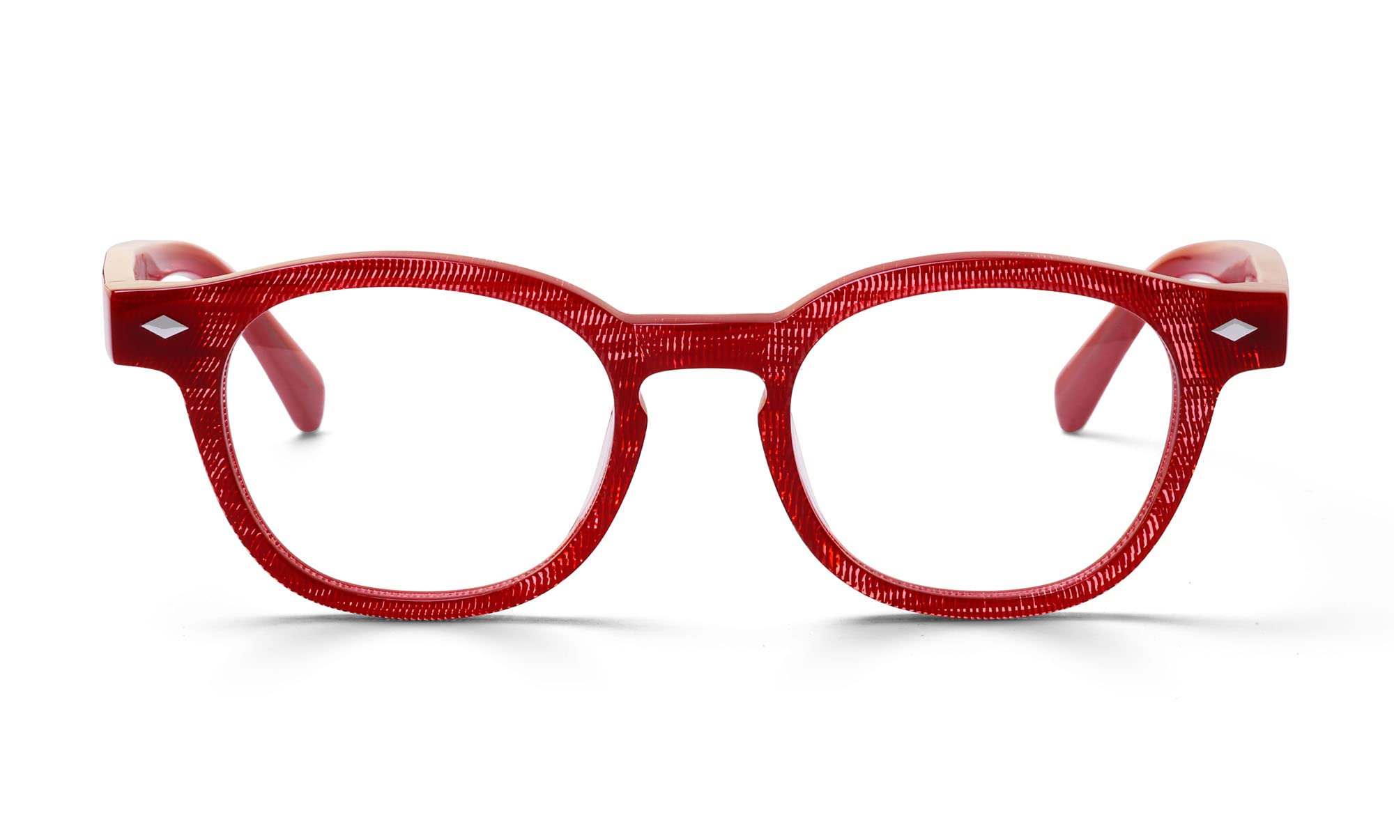Bitty Witty Premium Reading Glasses for Women & Men - Round Frame with Red Mesh Front & Temples | 0.00 Strength | Perfect for Reading, Office Work & Computer Use