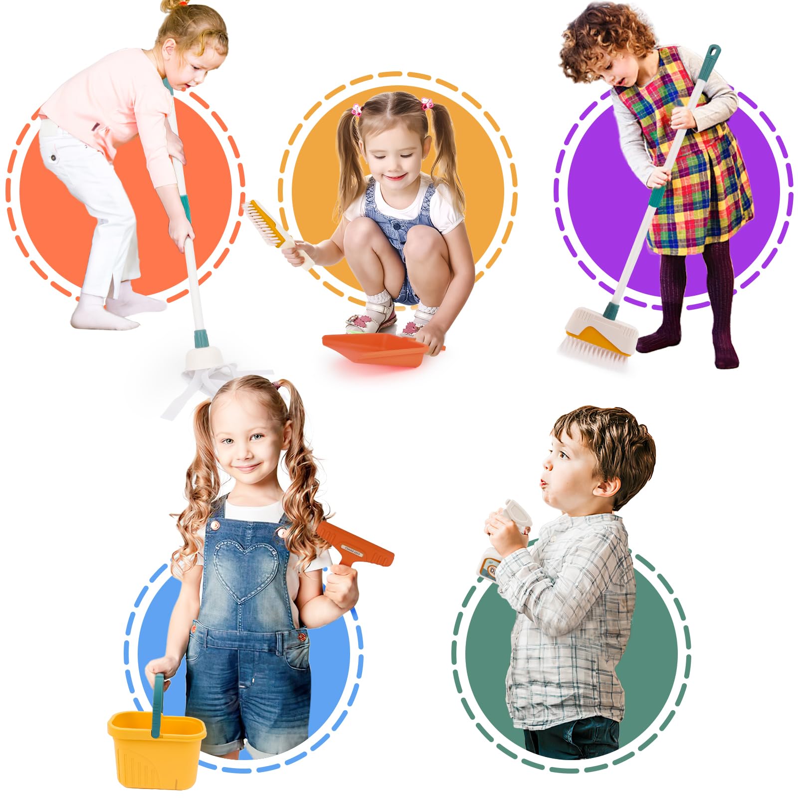 deAO Kids Cleaning Set 8pcs - Pretend Play Toy for Toddlers | Home Cleaning Fun