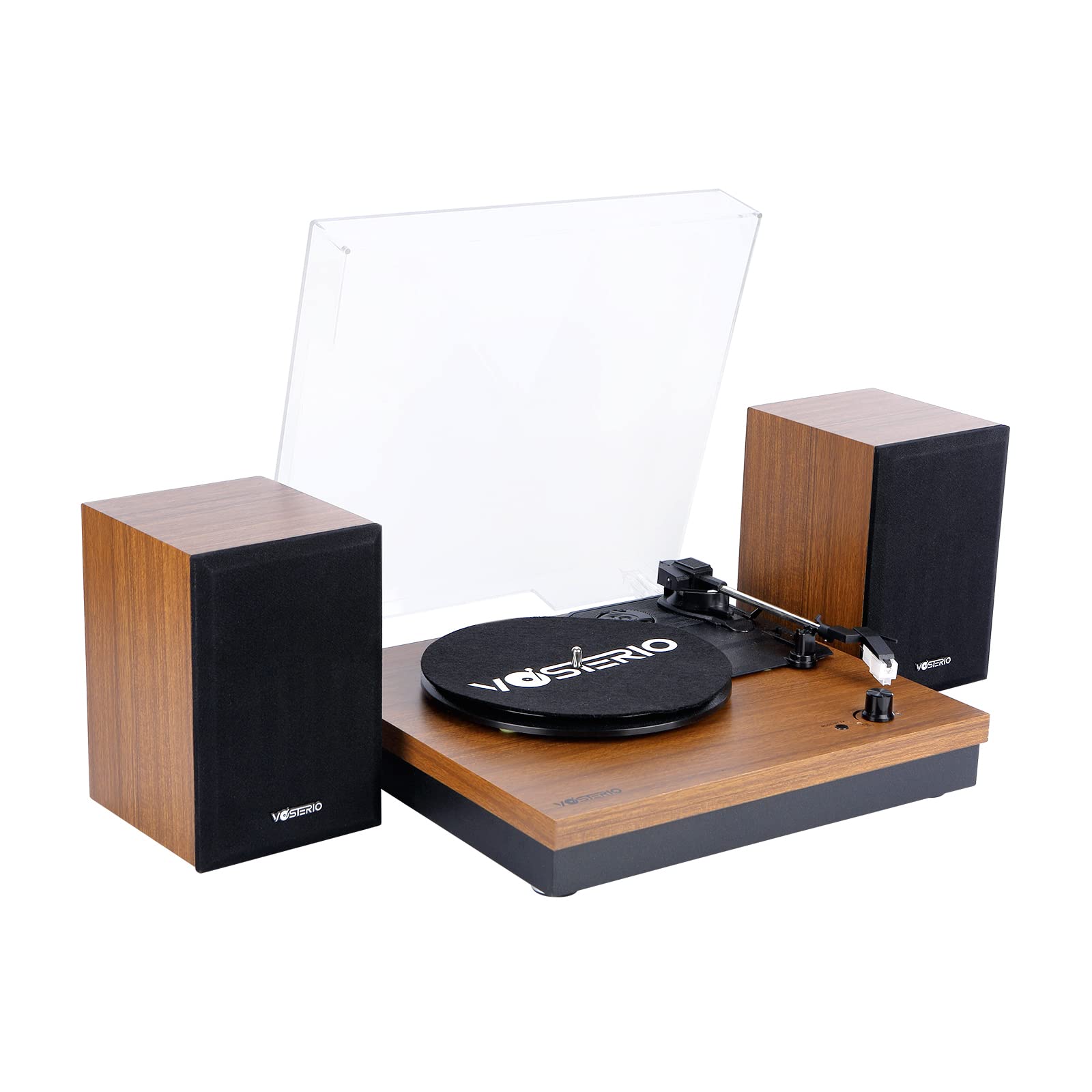 Vosterio Vintage Bluetooth Record Player - 3-Speed Belt-Driven Turntable with Wireless Streaming, Bluetooth 5.0 Input/Output, AUX Port & Dual 15W Speakers - Retro Vinyl Player in Walnut Finish for Home Entertainment & Music Lovers