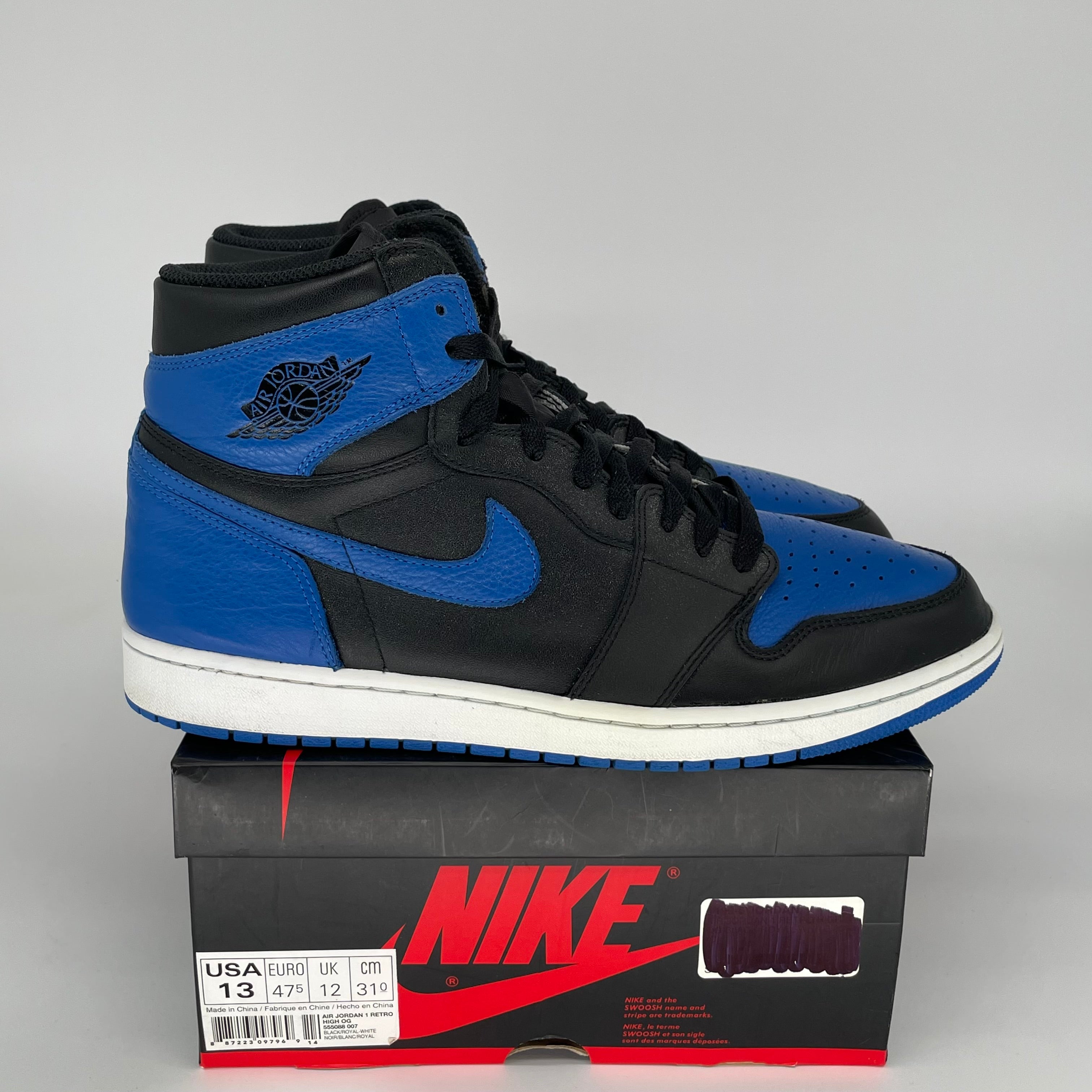 Original Air Jordan 1 Retro High OG 'Royal Blue' Men's Basketball Shoes Size 13 (555088-007) - Classic Sneakers for Streetwear, Sports & Casual Outfits