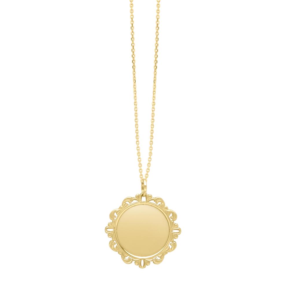 14K Gold Baroque Round Pendant Necklace for Women - Elegant Vintage Jewelry Gift for Birthday, Anniversary & Special Occasions