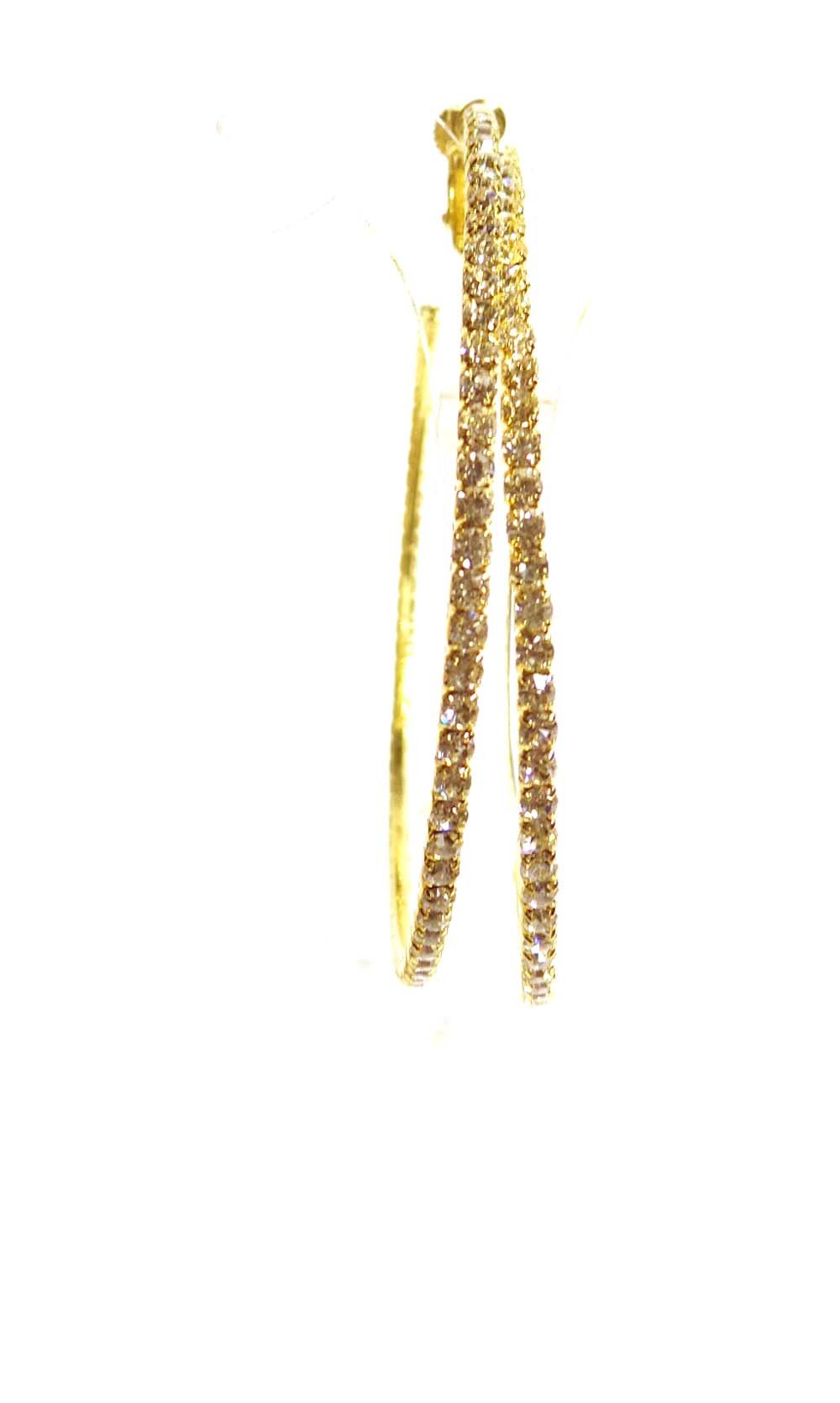 Gold Tone Crystal Clip-on Hoop Earrings for Non-Pierced Ears – 2.75 Inch Fashion Jewelry for Women, Perfect for Parties, Weddings & Everyday Wear