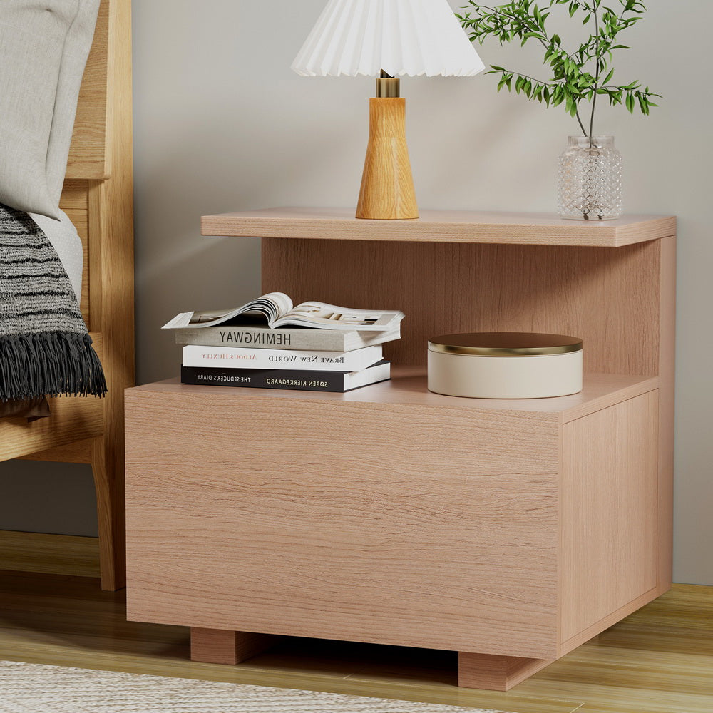 Modern Nightstand with Shelf and Drawer - Solid Pine Wood Bedside Table for Bedroom, Living Room & Office - Compact Storage Solution for Lamps, Books & Essentials