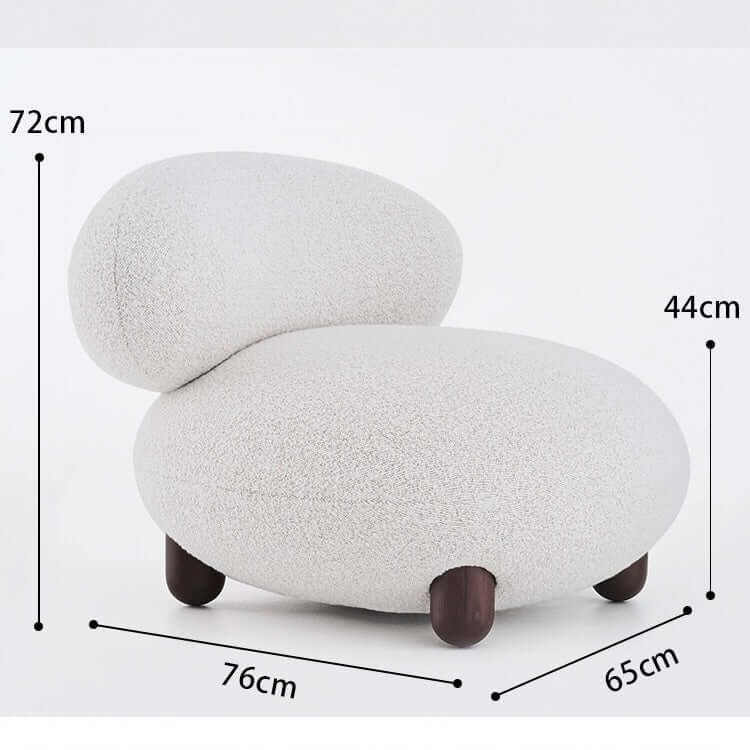 Japandi Style White Boucle Sherpa Round Accent Chair with Wooden Legs & Ottoman - Modern Scandinavian Minimalist Lounge Chair for Living Room, Bedroom or Office