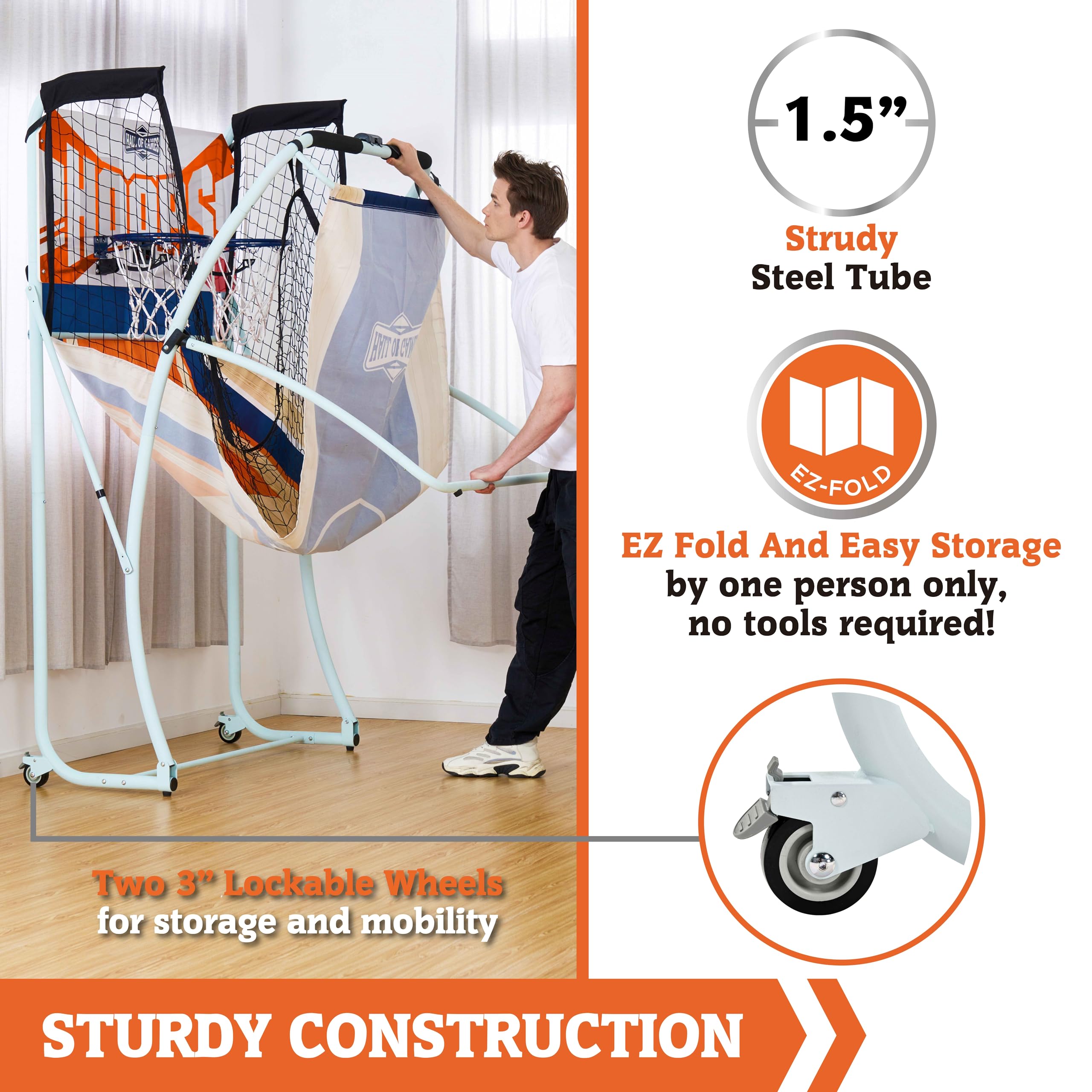 Hall of Games Indoor Arcade Basketball Set - 2 Player Electronic Scoring System with Rubber Basketballs - Perfect for Family Game Rooms, Basement Fun & Kids Birthday Parties