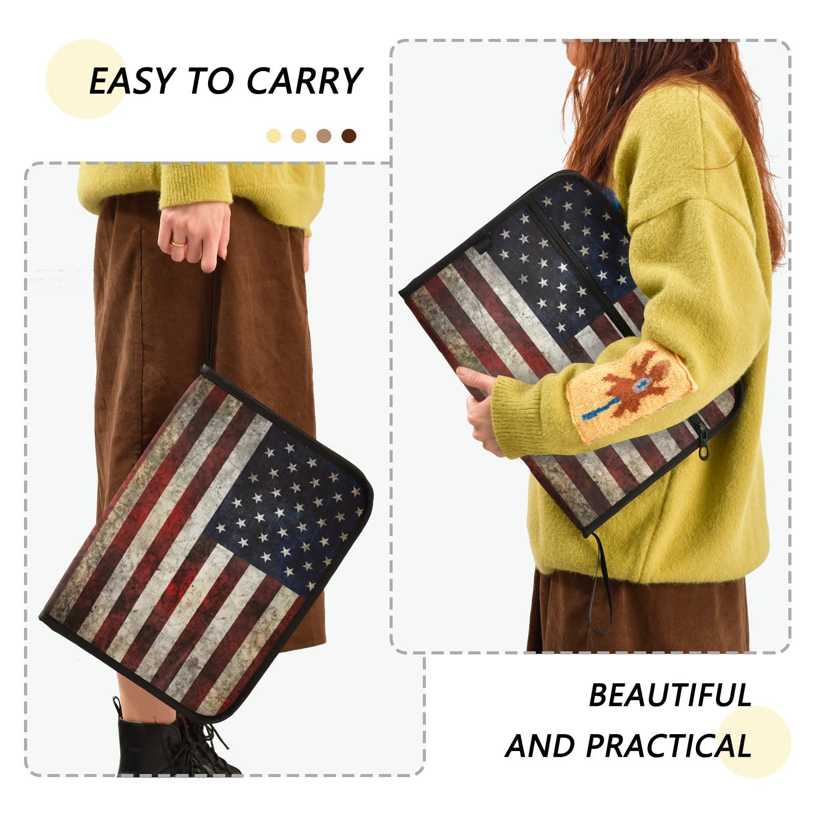 ZZKKO Grungy USA Flag 13-Pocket Expanding File Folder with Sticky Labels - Accordion Document Organizer for Letter & A4 Size Papers - Expandable File Keeper for Office, School, Home Organization & Tax Documents