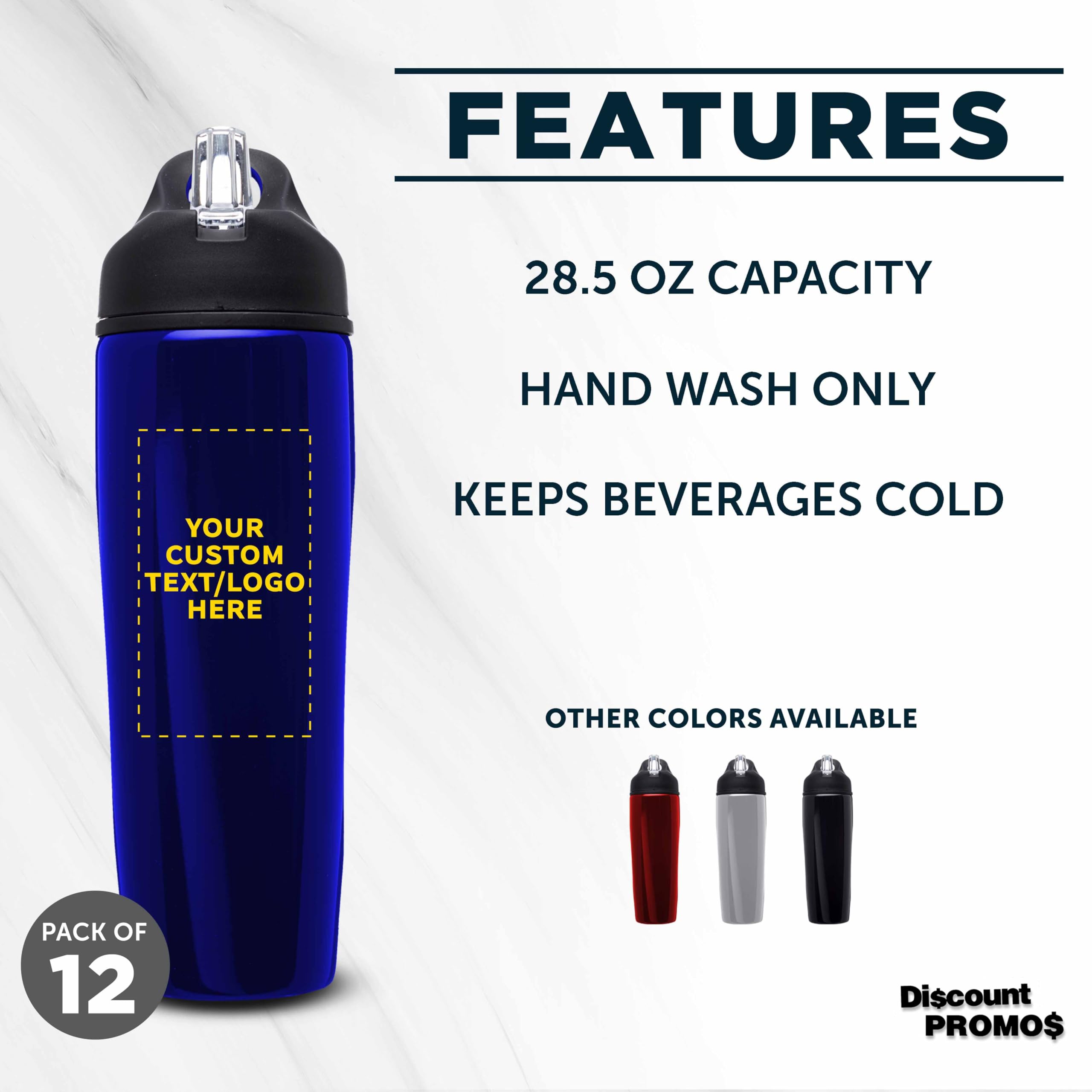 Custom Stainless Steel Water Bottles 12 Pack - 28.5oz Personalized Metal Sports Bottles with Flip Top Lid, Leak Proof, Easy Carry Handle (Blue) - Ideal for Gym, Hiking, Office & Outdoor Activities