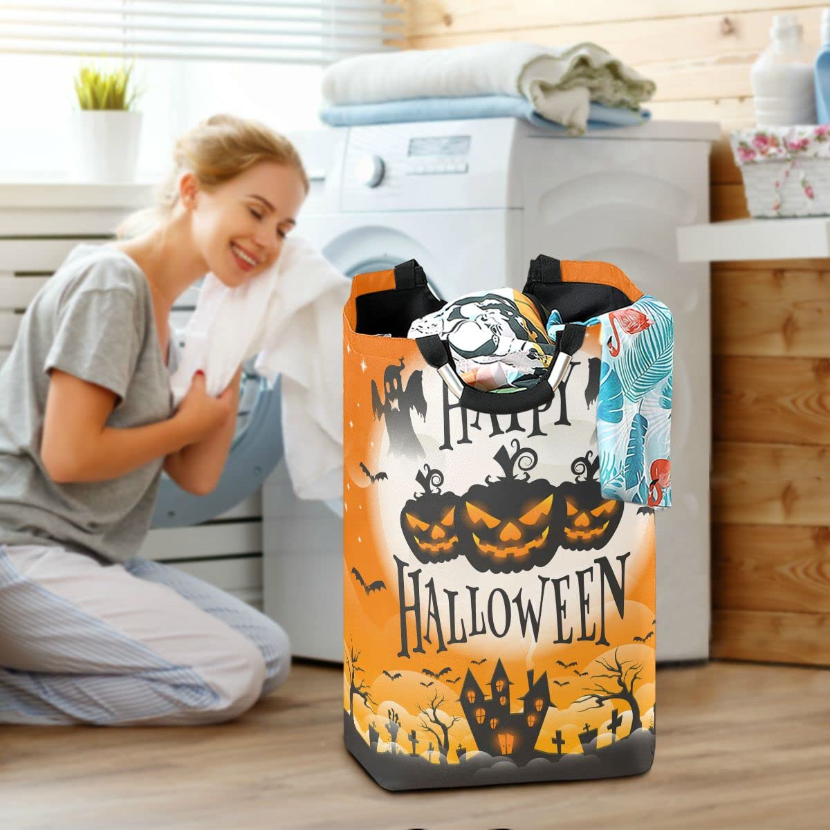 DOMIKING Collapsible Laundry Hamper Basket - Pumpkin Halloween Storage Organizer for Kids Room, Dorm, Nursery | Holds Dirty Clothes, Toys & Essentials | Perfect for Halloween Decor & Daily Use