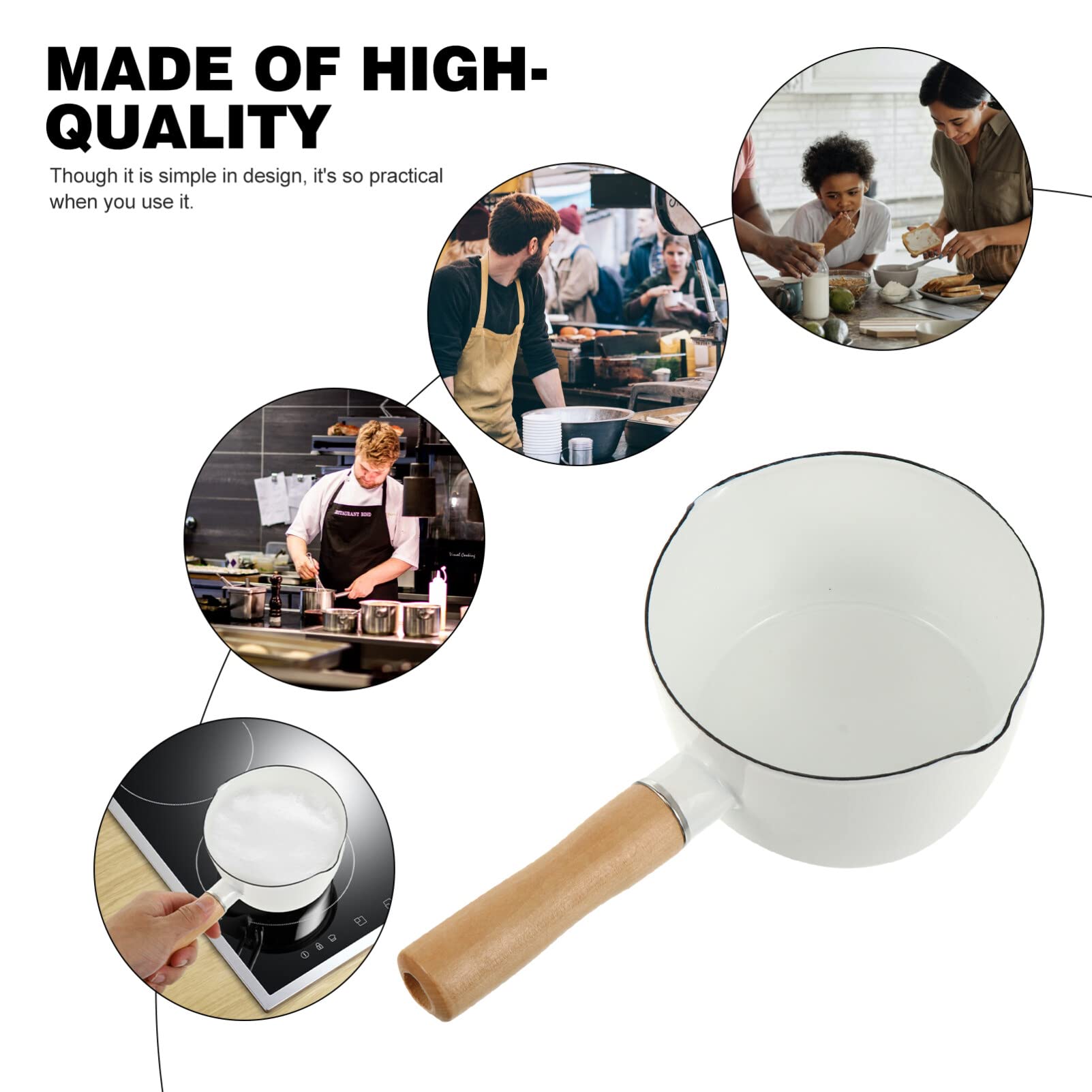 **Cabilock Ceramic Saucepan - Small Enamel Milk Pot with Wood Handle for Melting Chocolate, Butter, Candy & Candle Making - Perfect for Coffee Warmer, Soup, and Milk Boiling (Ideal for Kitchen, Baking & DIY Crafts)**