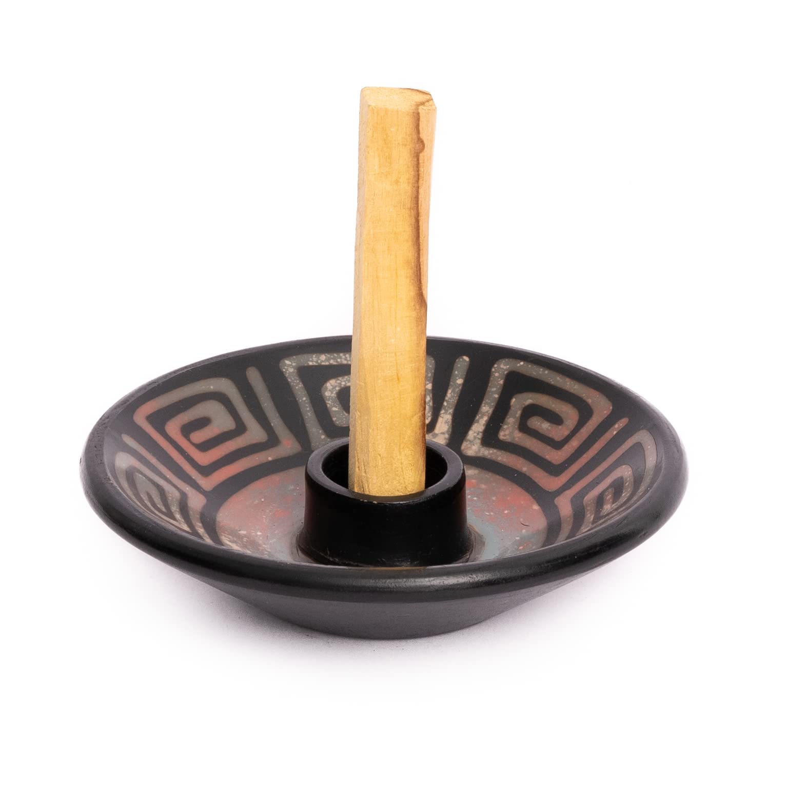 Authentic Handmade Peru Pottery Palo Santo Stick Holder & Incense Holder - Ceramic Smudge Bowl with 5 Palo Santo Sticks - Sage Burner for Meditation, Yoga & Home Decor (Blue)