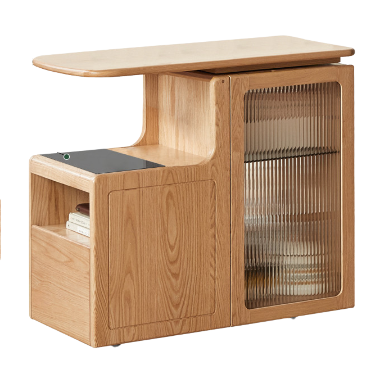 Premium Oak & Black Walnut Solid Wood Tea Cabinet with Removable Tea Maker - Perfect for Tea Storage and Brewing in Living Rooms, Kitchens, or Tea Rooms