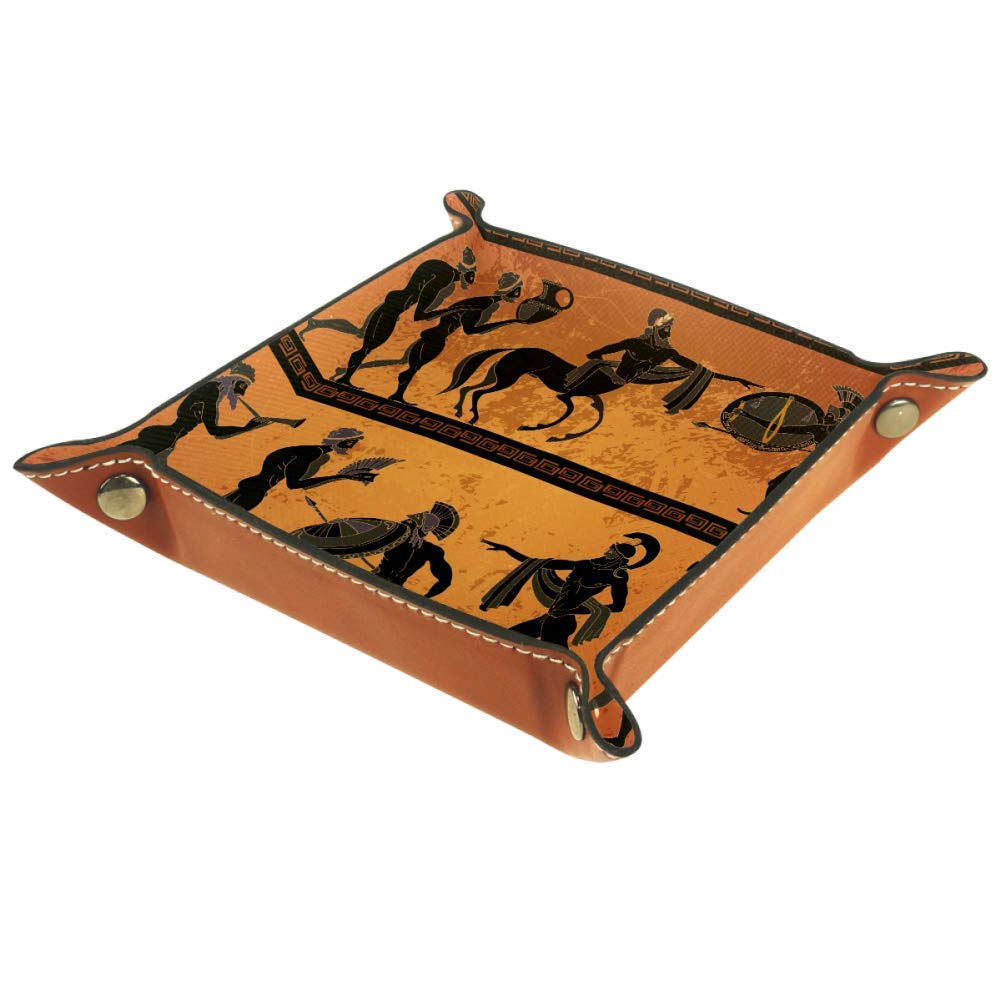 Ancient Greek Mythology Storage Tray - Black Figure Pottery Design Organizer for Keys, Wallet, Coins, Jewelry & Phone - 6.2
