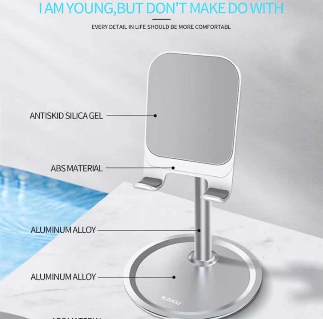 IKAKU KAKU Universal Phone Stand - Adjustable Height & Angle, 360° Rotating Desktop Holder for iPhone, Samsung, Smartphones - Perfect for Video Calls, Watching Movies & Hands-Free Use