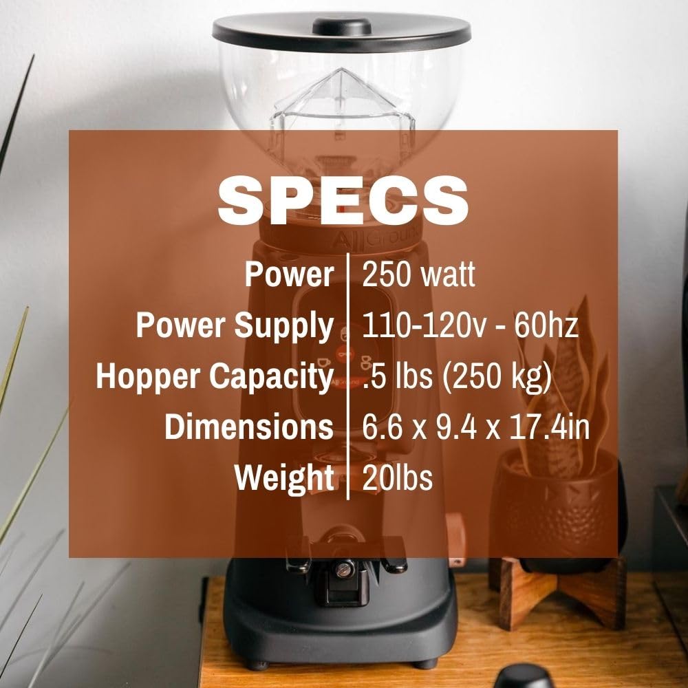 Premium Fiorenzato AllGround Home Coffee Grinder - Italian Made Stainless Steel Burr Grinder with Dark Oak Accents - Perfect for Espresso, French Press & Pour Over Brewing at Home
