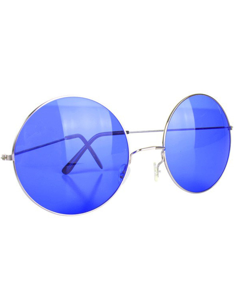Vintage 60s Blue John Lennon Sunglasses - Retro Round Frame Sunglasses for Men & Women - Perfect for Music Festivals, Costume Parties & 70s Themed Events