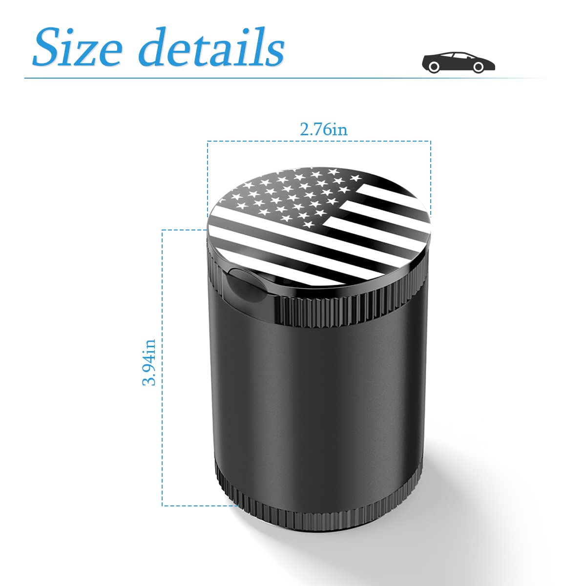 AUCELI Car Ashtray with Lid - Detachable Ash Container for Vehicle Cup Holders, Smokeless Cigarette Holder with USA Flag Design - Portable Mini Trash Can for Car, Office & Home Use - Ideal for Travel, Road Trips & Indoor Smoking Areas (Black)
