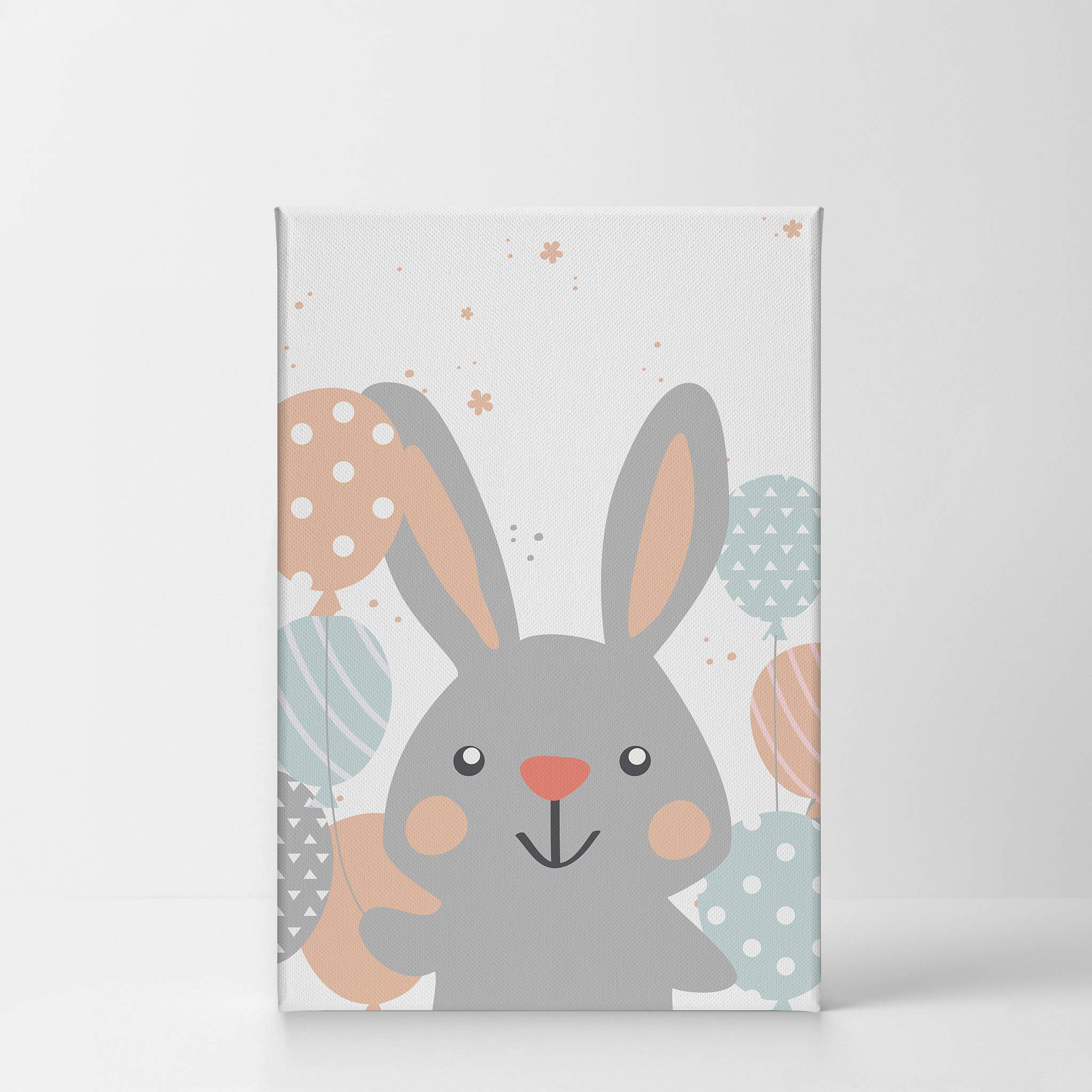 Cute Gray Rabbit with Balloons Canvas Print - Nursery Wall Art Decor for Baby & Kids Room, Ready to Hang 17x11, Made in USA | Perfect for Birthday Gifts & Nursery Themes