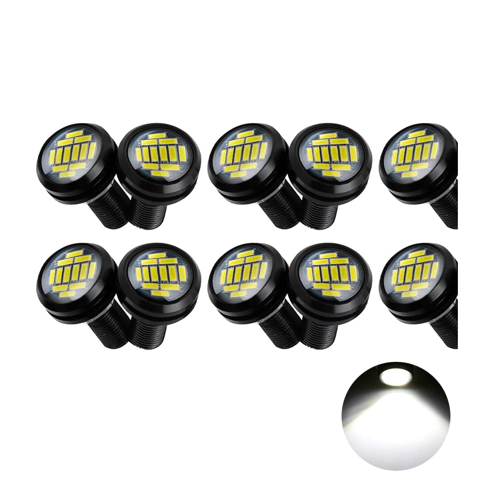 Eagle Eye LED Lights - 10PCS Ultra Thin 23mm 12SMD White Daytime Running Lights for Car, Motorcycle, Truck, RV & Boat - Multi-Function Turn Signal, Brake, Reverse & Marker Lights - 12V DIY Installation - Perfect for Night Driving & Safety Enhancement