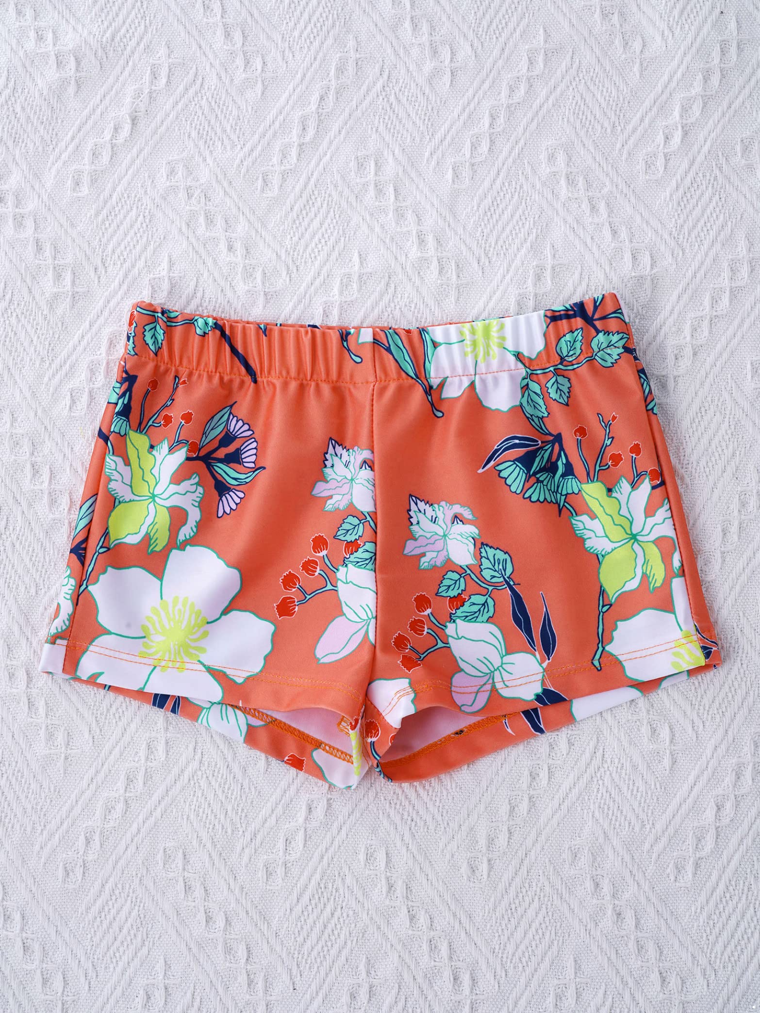 Girls 3-Piece Floral Print Tankini Swimsuits with Boyshorts - Orange Bikini Bathing Suit for 8 Year Olds | Beach, Pool & Summer Water Activities