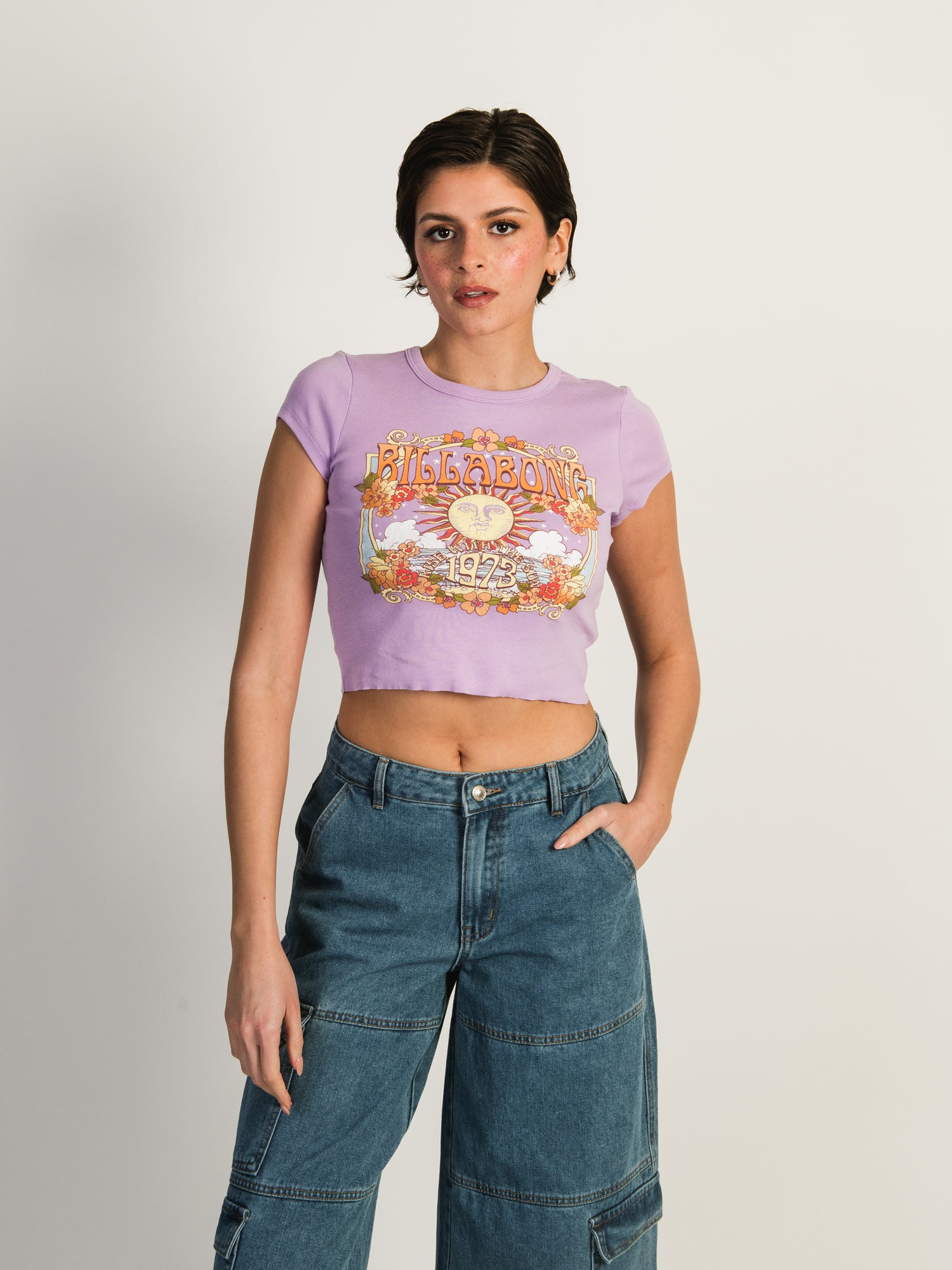 BILLABONG Rise with the Sun Cropped T-Shirt for Women | Soft Cotton Summer Tee | Perfect for Beach Outings & Casual Wear