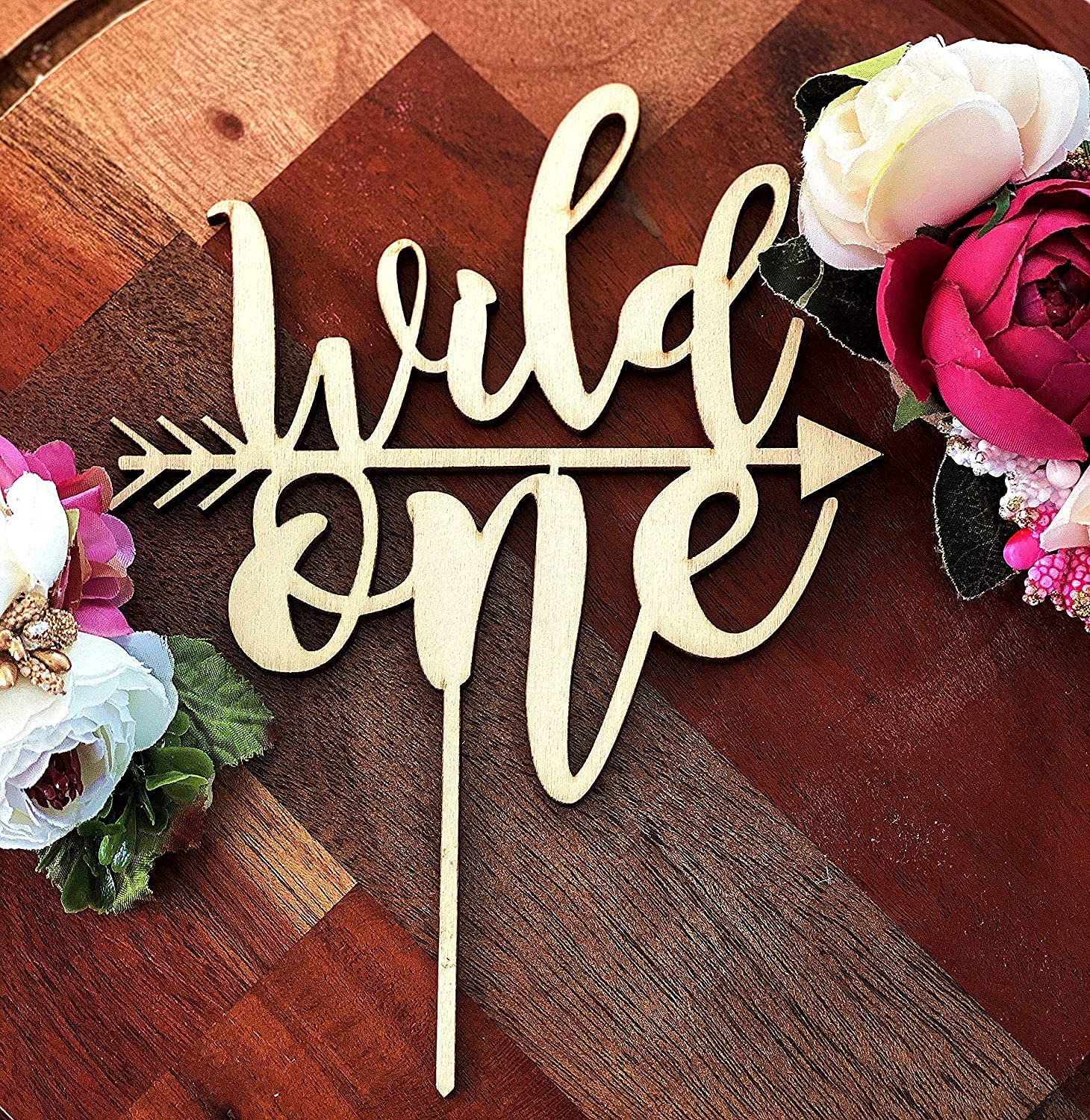 Rustic Wood Cake Topper for 1st Birthday | Wild One First Birthday Cake Decor | Smash Cake Topper for Baby's One Year Old Celebration | Perfect for Birthday Parties, Photo Props & Milestone Decorations