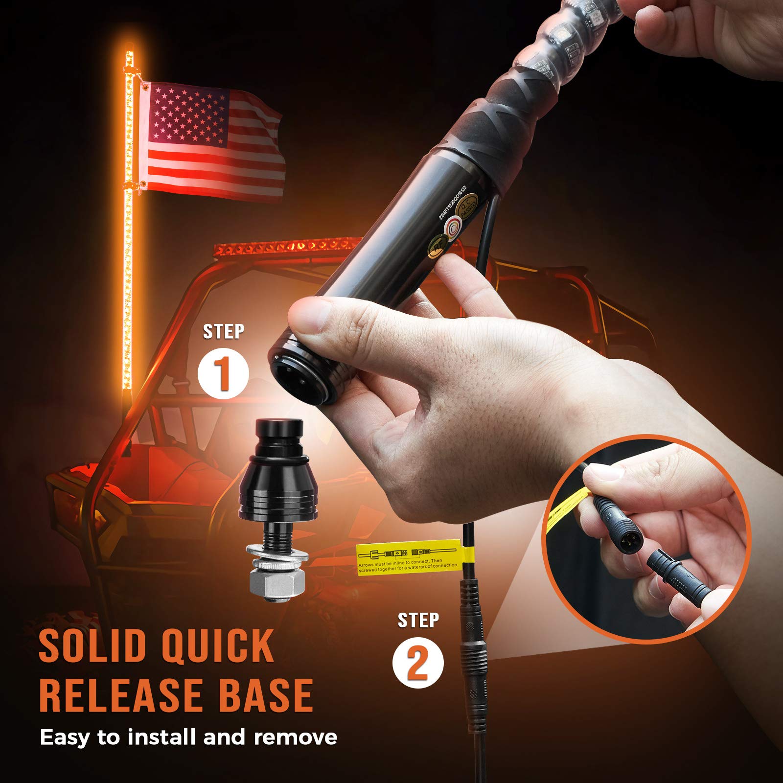 KEMIMOTO 2pc 3ft Spiral Whip Lights for UTV ATV - LED Offroad Whip Lights with RF Remote Control for Polaris RZR, Can-Am Maverick X3, Sportsman - Perfect for Night Riding, Offroad Adventures & Boat Parties