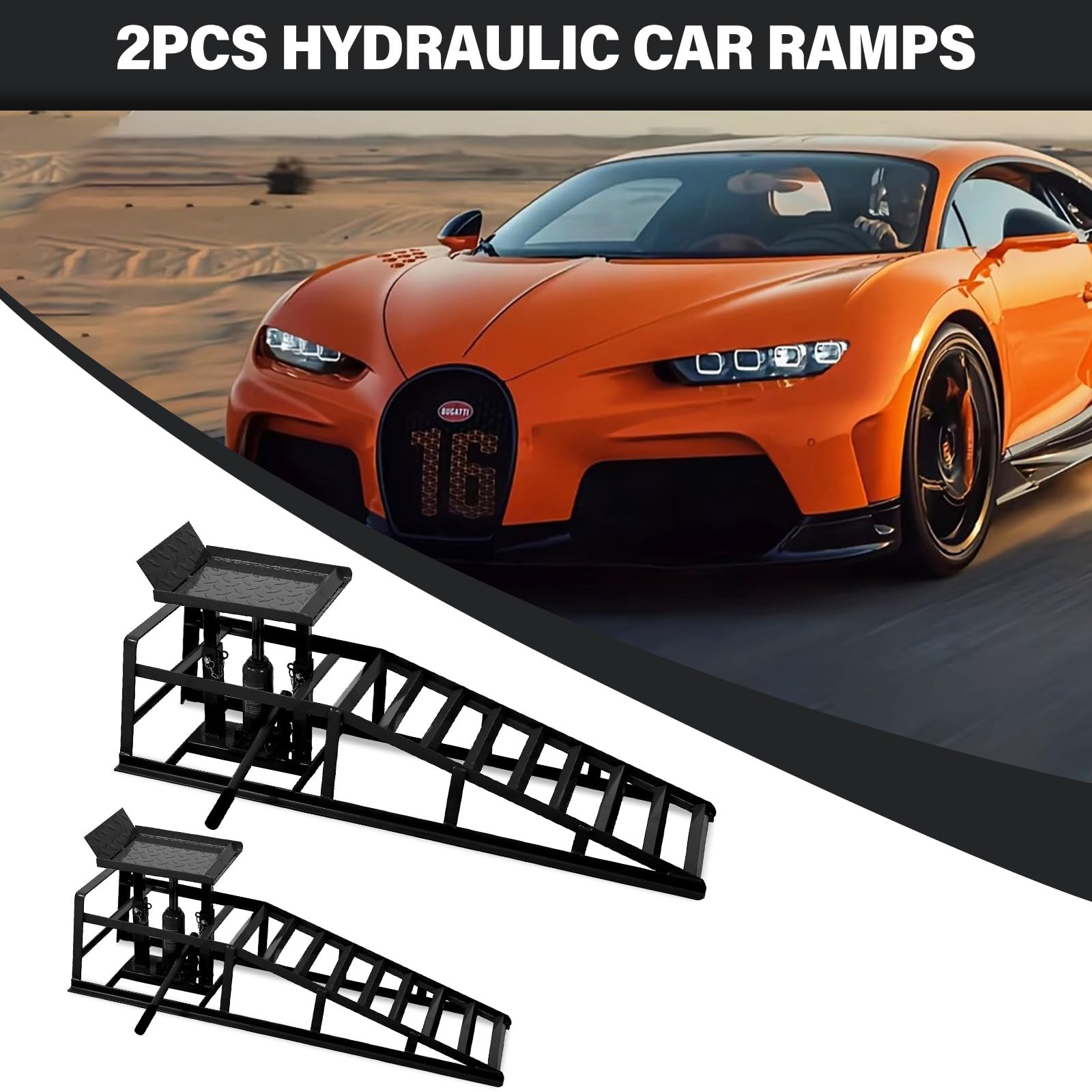 Heavy Duty Hydraulic Car Ramps - 2PCS 5 Ton (10,000 LBS) Portable Vehicle Lift for Auto Repair | High Lift Car Ramps for Home Garage & Professional Use | Perfect for Oil Changes, Tire Rotation & Underbody Maintenance