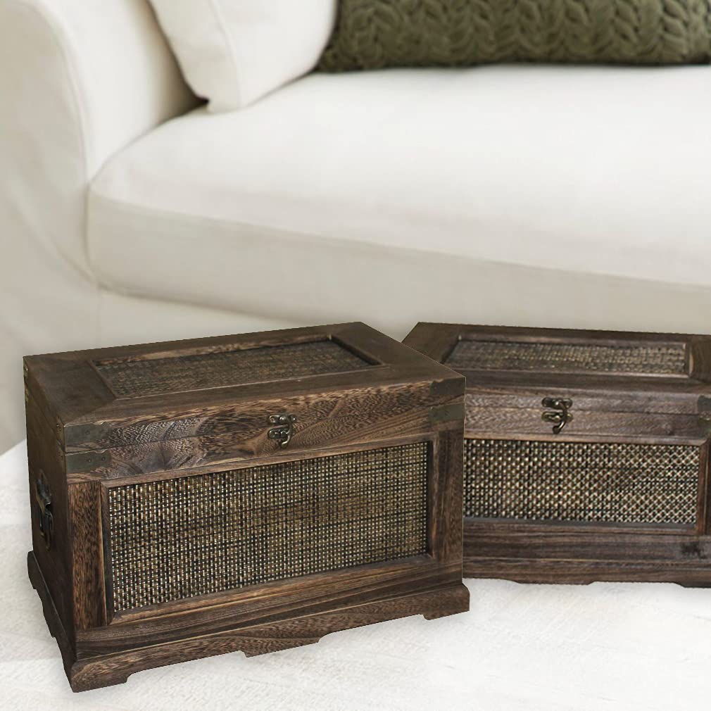 SGT43 Wooden Storage Boxes with Lid - Organize Home, Office & Craft Supplies - Durable Brown Decorative Storage Bins for Shelves, Closet & Under Bed (Set of 3)